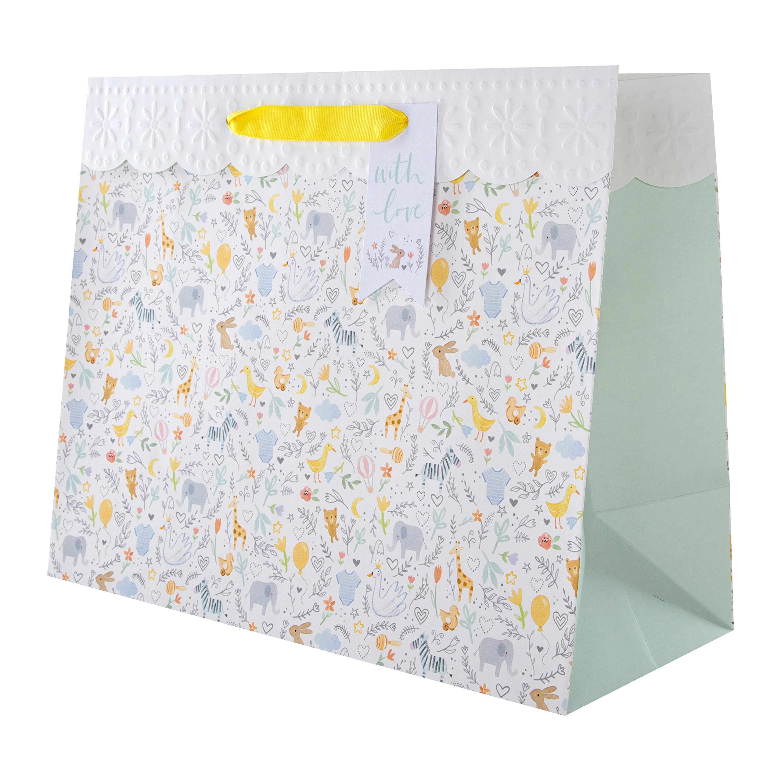 Hallmark Large New Baby Gift Bag - Cute Illustrated Animal Design | 33cm x 26.5cm
