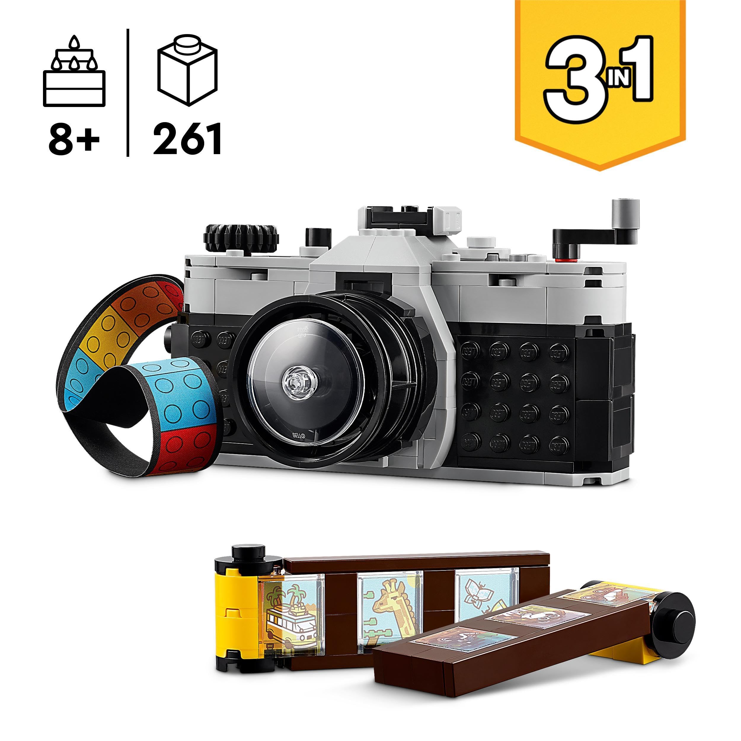 LEGO Creator 3in1 Retro Camera Set - Build a Camera, Video Camera & TV - 261 Pieces for Ages 8+