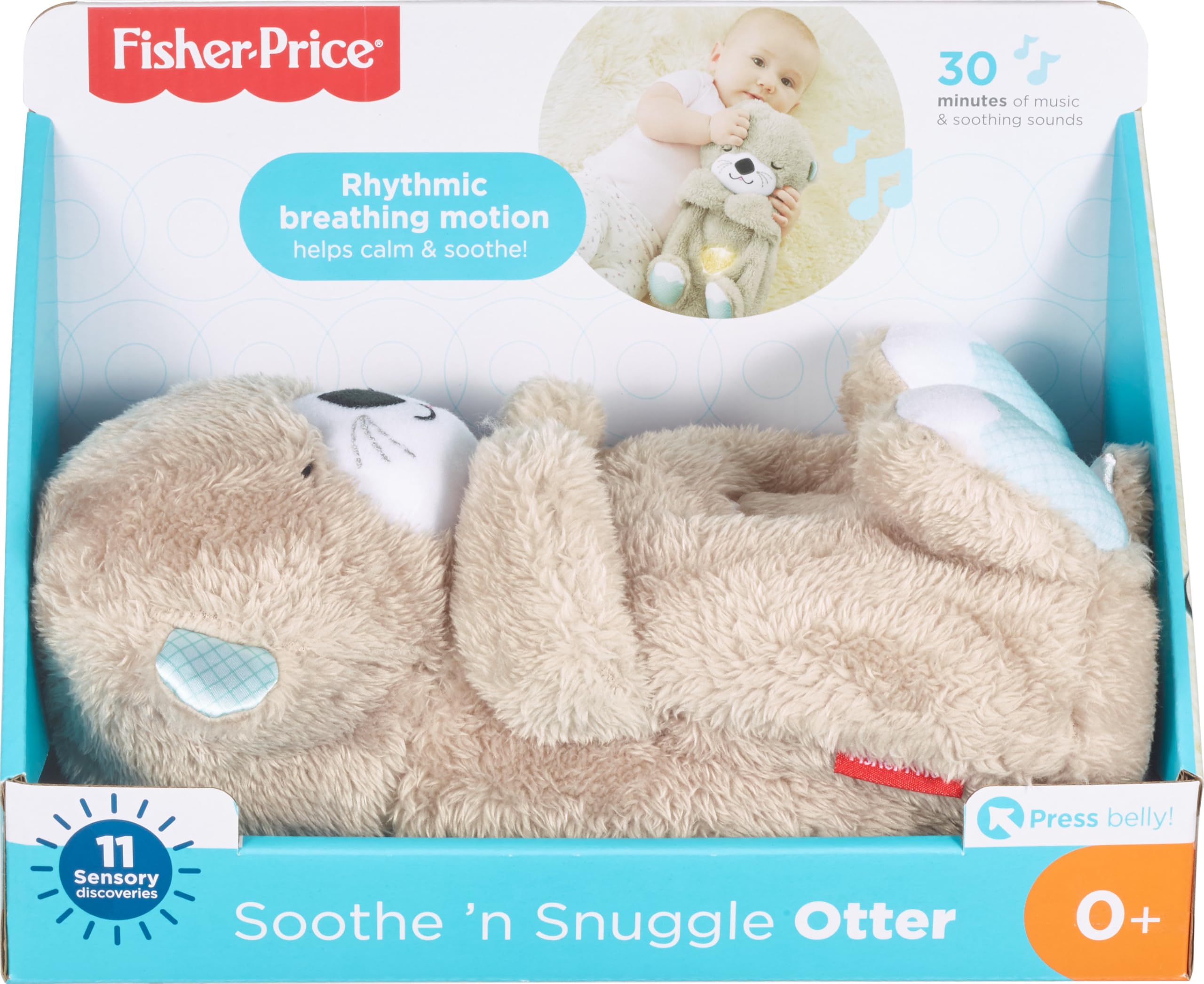 Fisher-Price Soothe 'N Snuggle Otter – Plüsch-Schlaf-Schnuller mit Atembewegung, Musik und Lichtern für Neugeborene 6