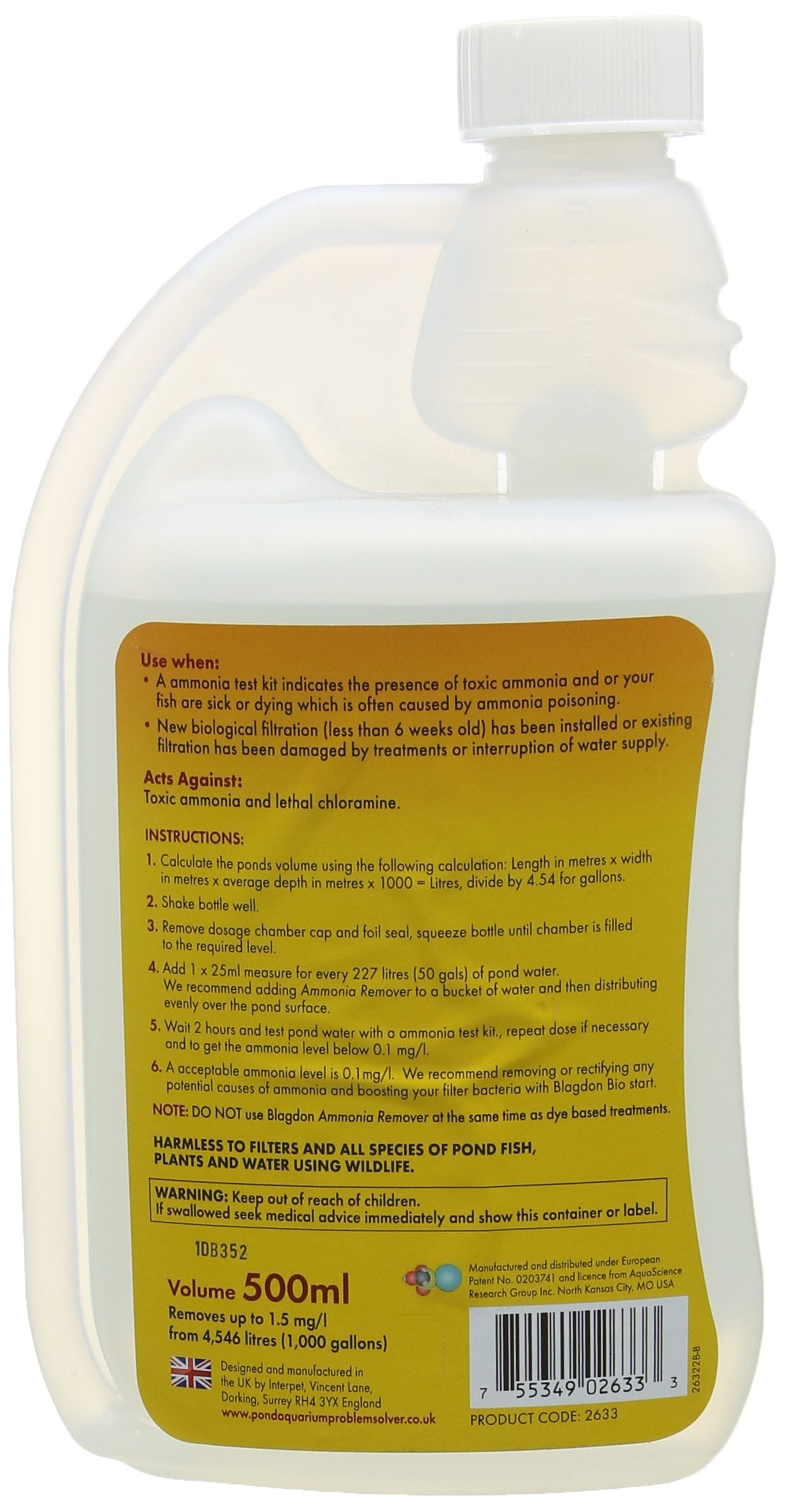 Blagdon Pond Water Treatment Ammonia & Chloramine Remover | Fast Acting Liquid | 500ml