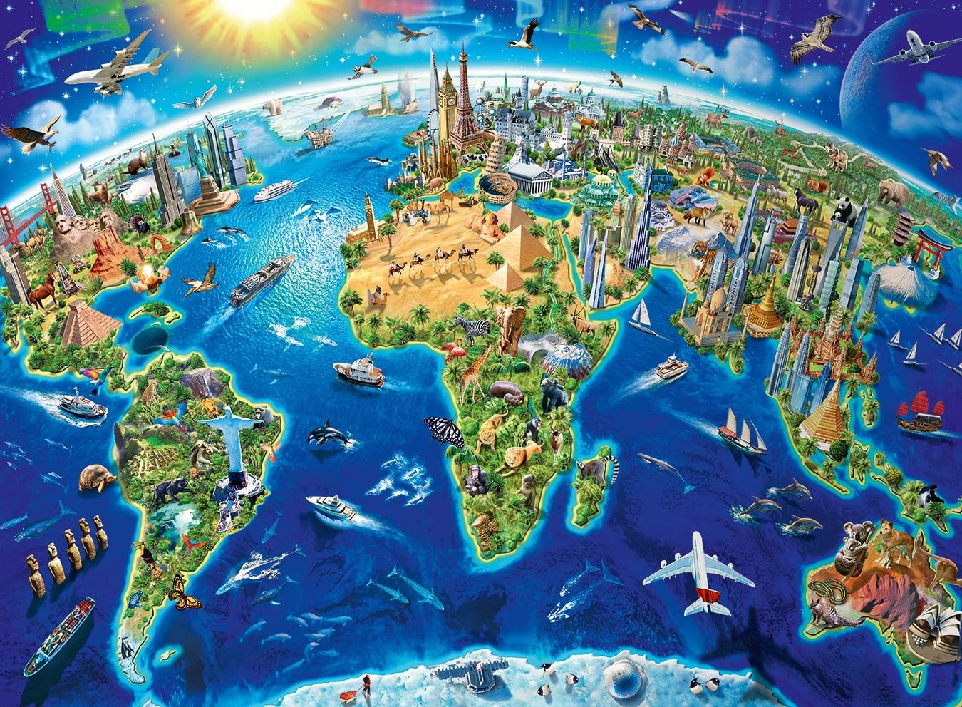 Ravensburger World Landmarks Map 200 Piece Jigsaw Puzzle - XXL Large Pieces for Kids 8 Years Up 10