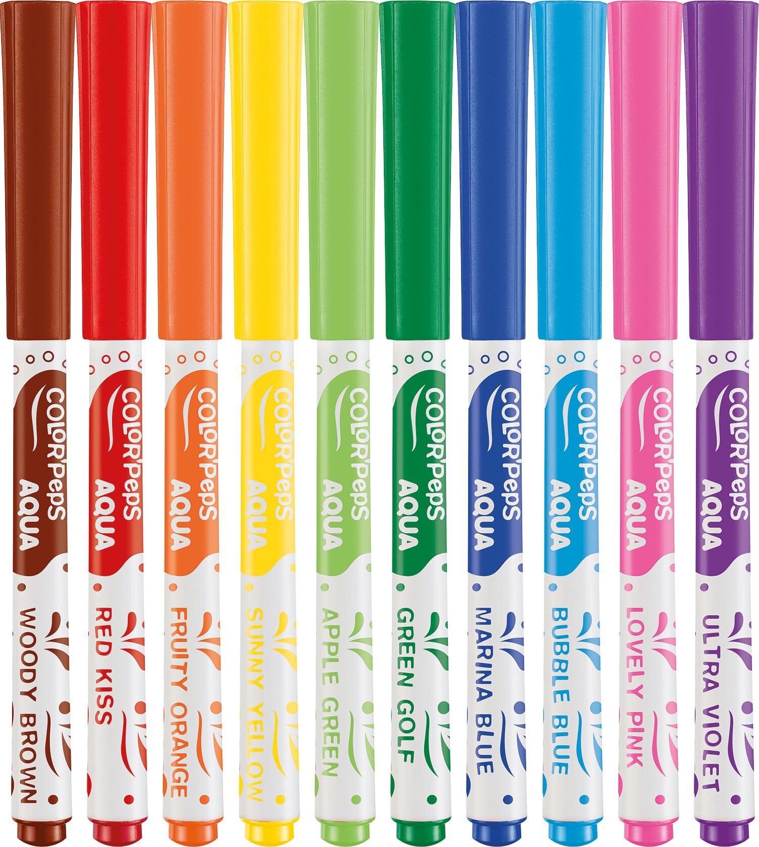 Maped Aqua Colouring Felt-Tip Pens - 10 Pack Watercolour Markers with Water Brush | Washable Ink