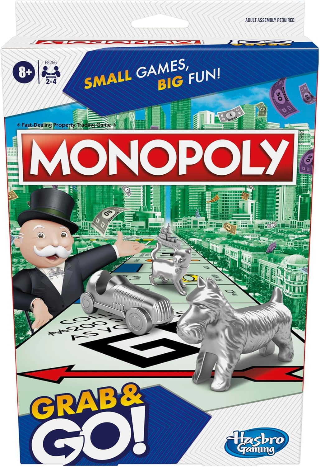 Monopoly Grab and Go Game - Portable Travel Board Game for 2-4 Players