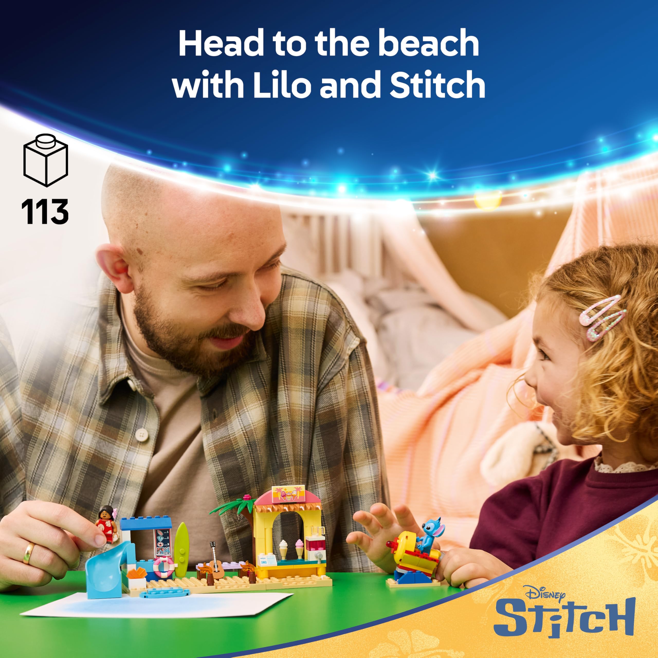 LEGO Disney Beach Fun with Lilo & Stitch Building Set 43280 for Ages 4+ | Includes 2 Shops & Rocket Ride 2