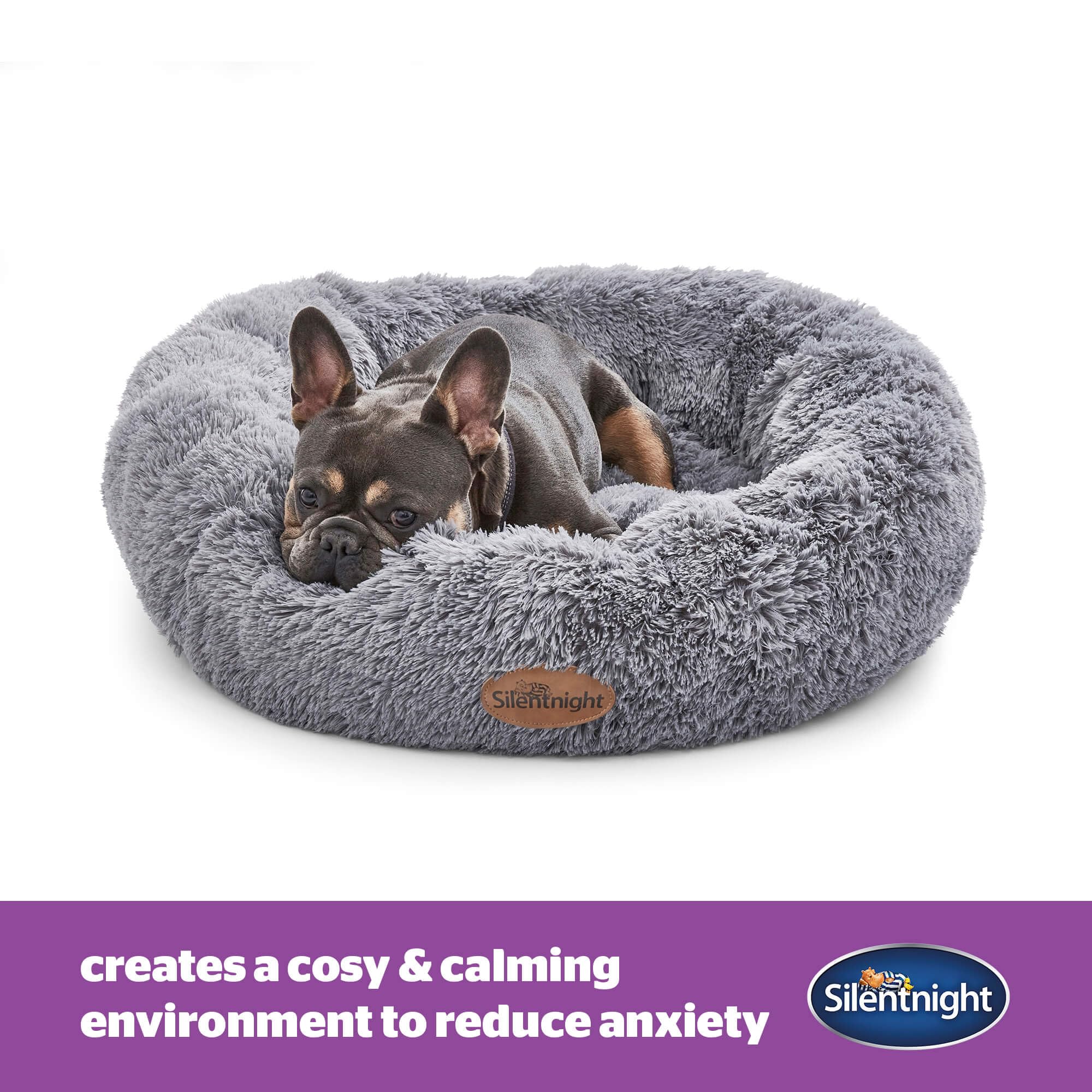 Silentnight Donut Calming Dog Bed - Grey, 70 x 20 cm | Anxiety Relief | Machine Washable