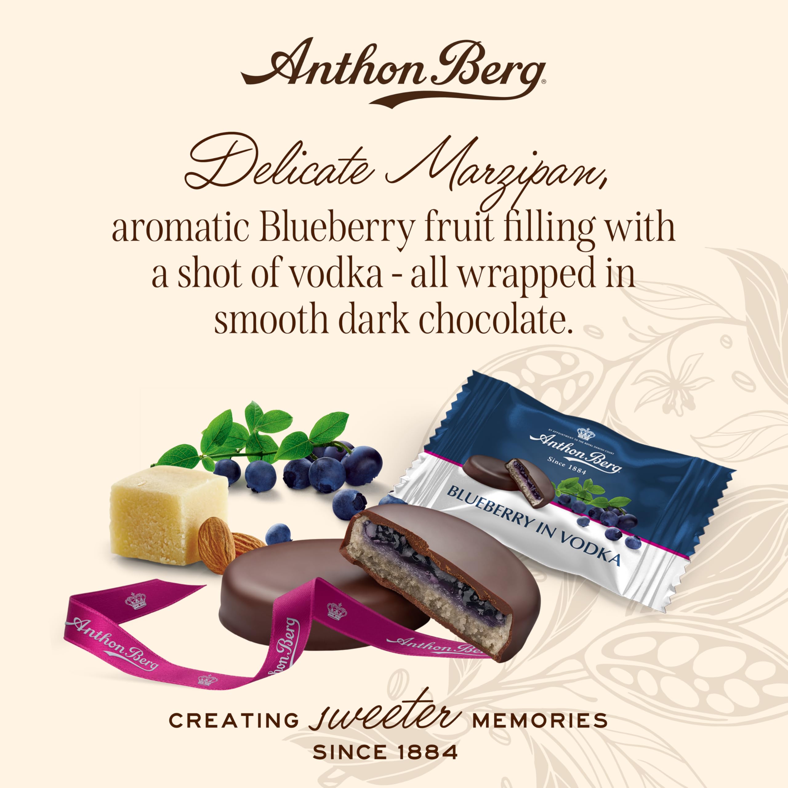 Anthon Berg Dark Chocolate Covered Marzipan Treats with Blueberry in Vodka, 220g 10