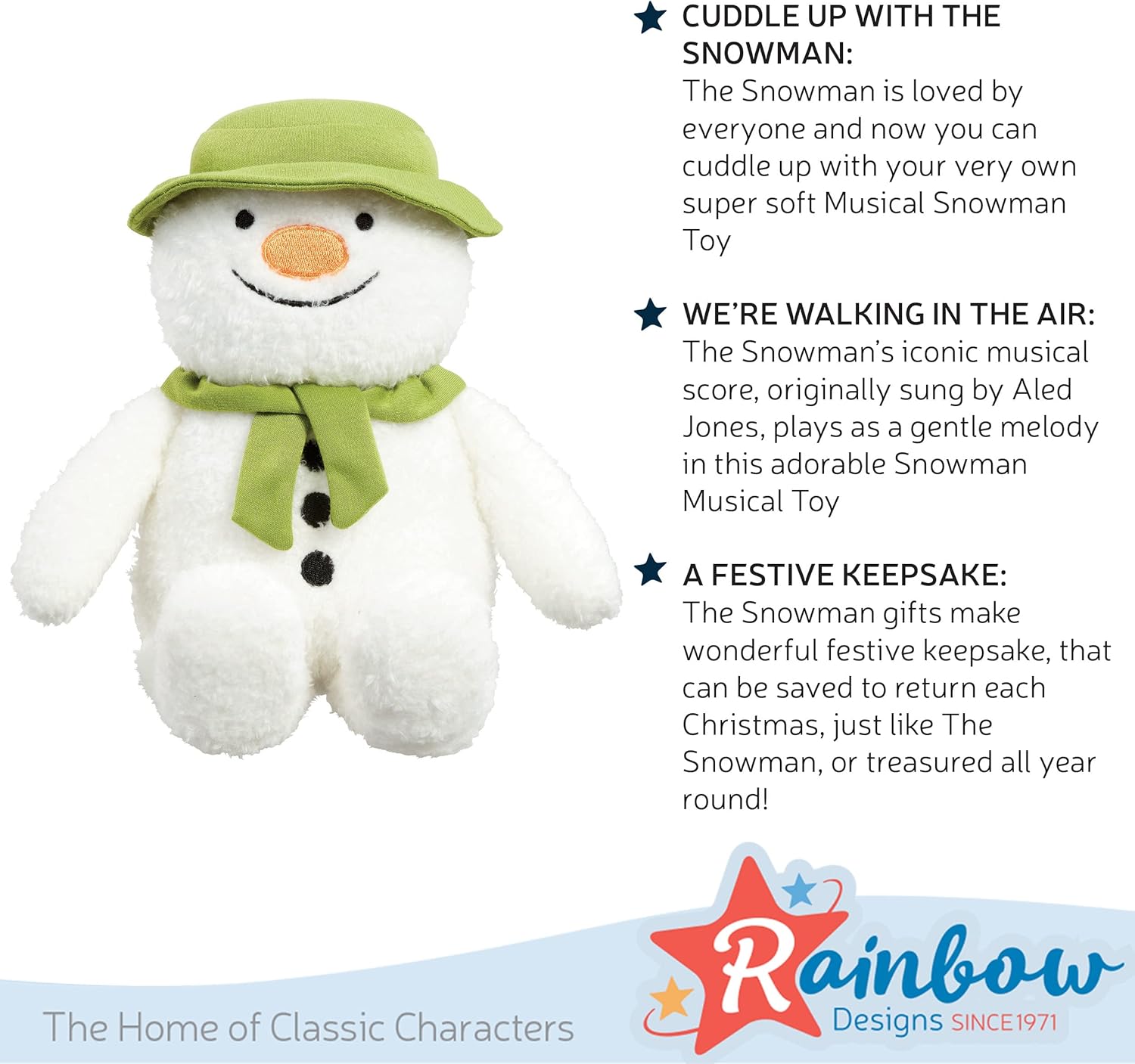 Rainbow Designs The Snowman Musical Soft Toy - 20.5cm, Plays 'We're Walking in the Air' 7