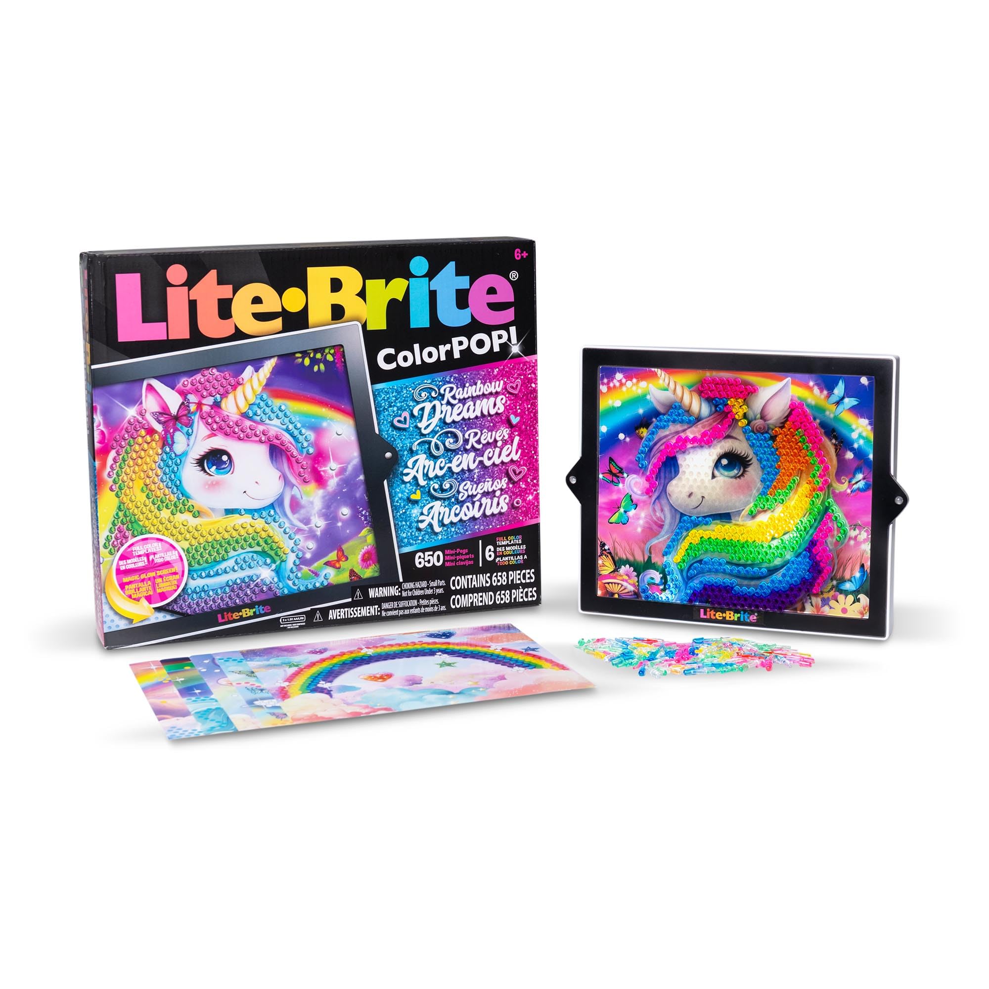 Lite Brite Colour Pop! Rainbow Dreams - 650 Mini Pegs, 6 Templates, 4 Light Modes