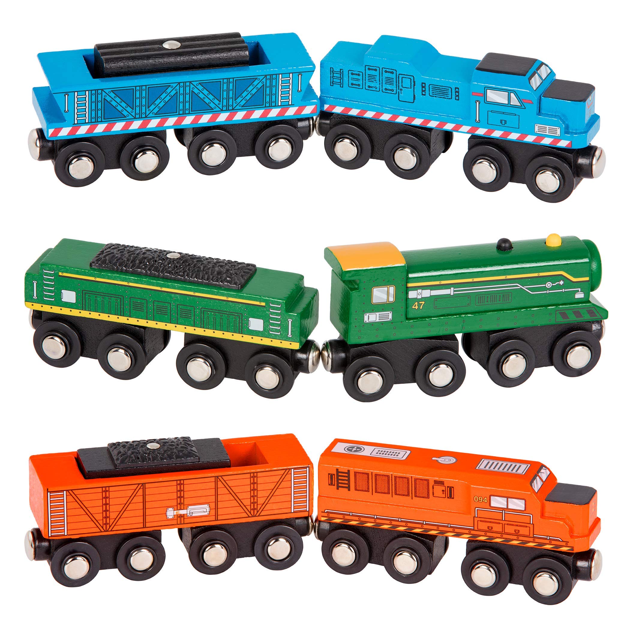 Battat Wooden Magnetic Train Set - 6-Piece Locomotive & Freight Car Playset for Ages 3+