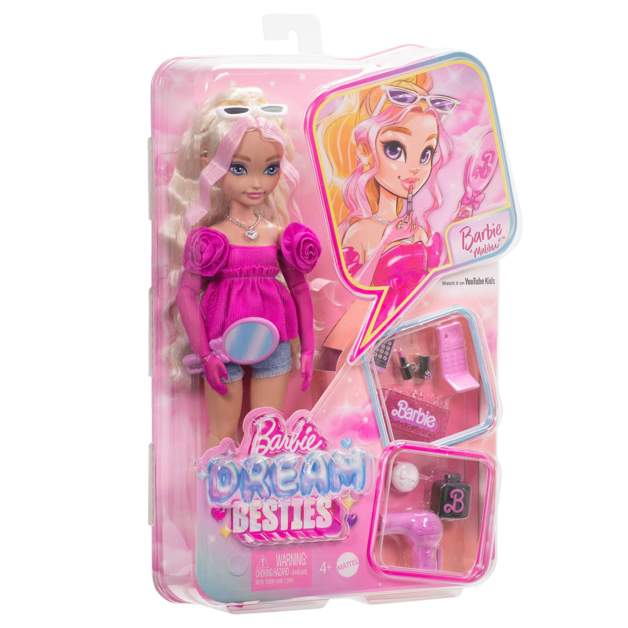 Barbie Dream Besties Playset - Barbie "Malibu" Doll with 11 Makeup Accessories, Posing Fun & Styling Hair for Kids 4+ 6