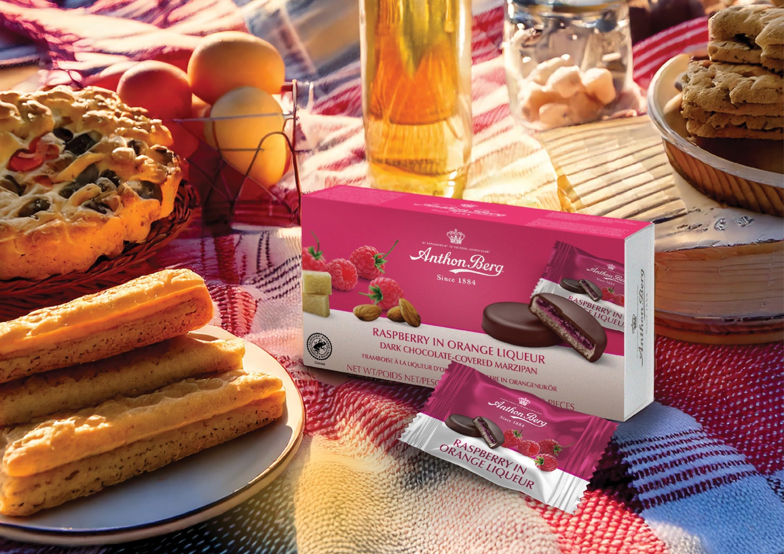 Anthon Berg Dark Chocolate Covered Marzipan Treats with Raspberry and Orange Liqueur - 220g