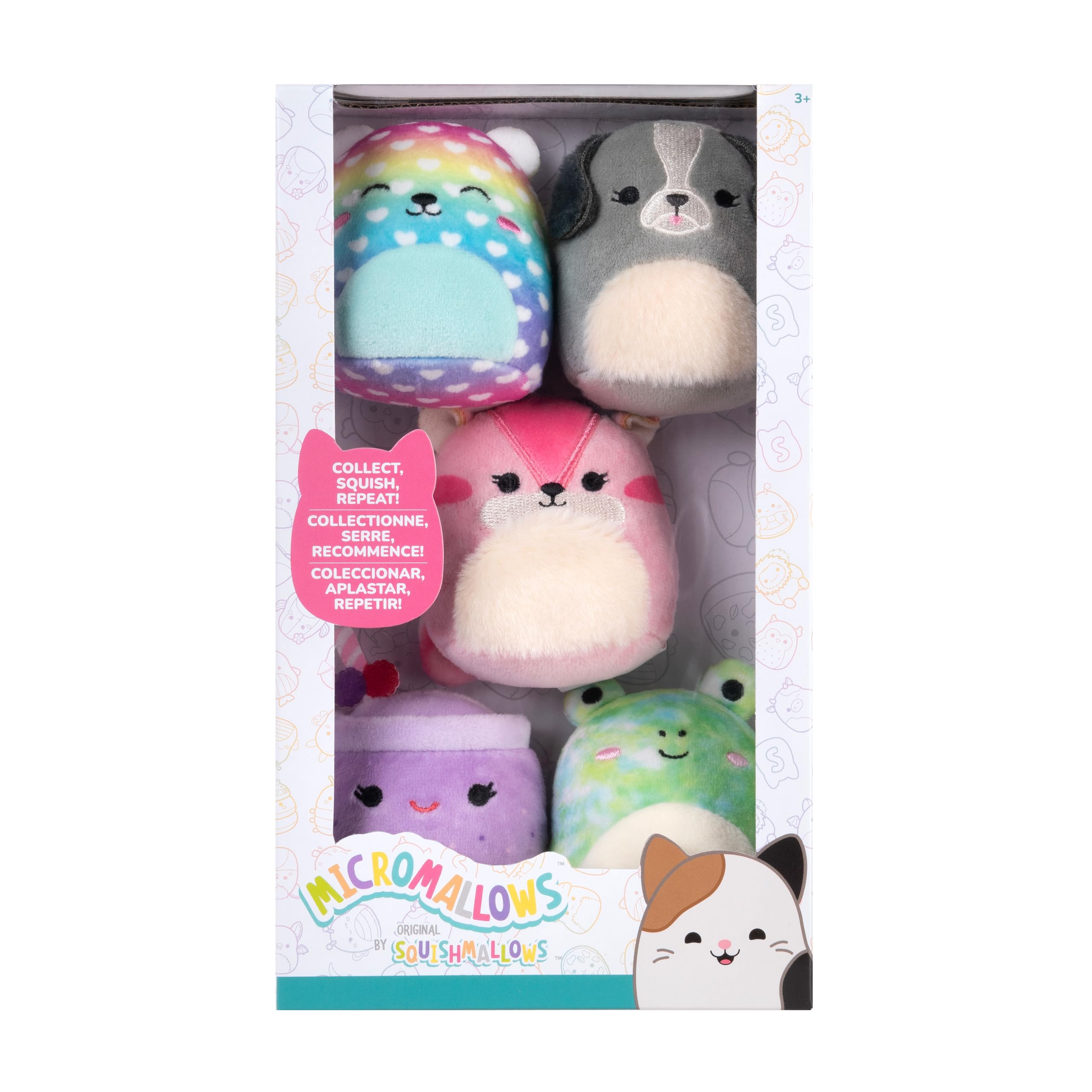 Micromallows Squishmallows 5-Pack Plush - Chipmunk, Frog, Bear, Smoothie, Dog 8