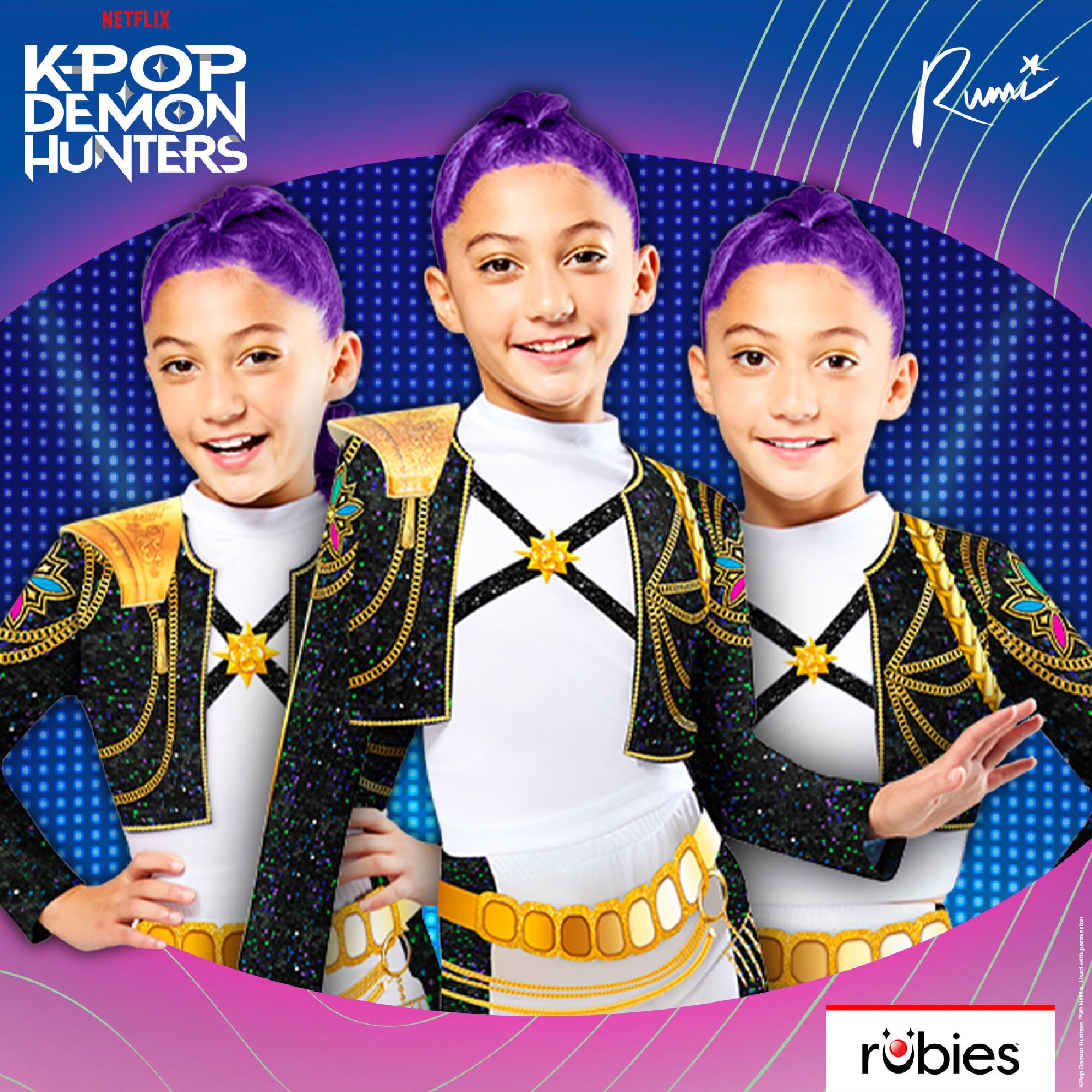 Rubies Official Netflix K-Pop Demon Hunters Deluxe Rumi Golden Child Costume, Kids Fancy Dress, Size Age 6+ Years 3