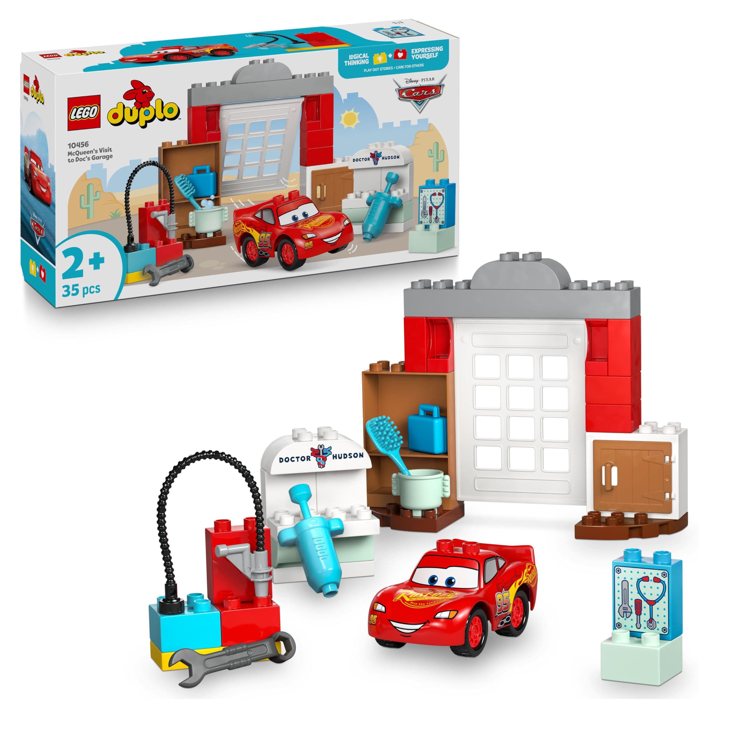 LEGO DUPLO Disney and Pixar Cars McQueen's Visit to Doc's Garage - Buildable Race Car Playset for Toddlers 2+