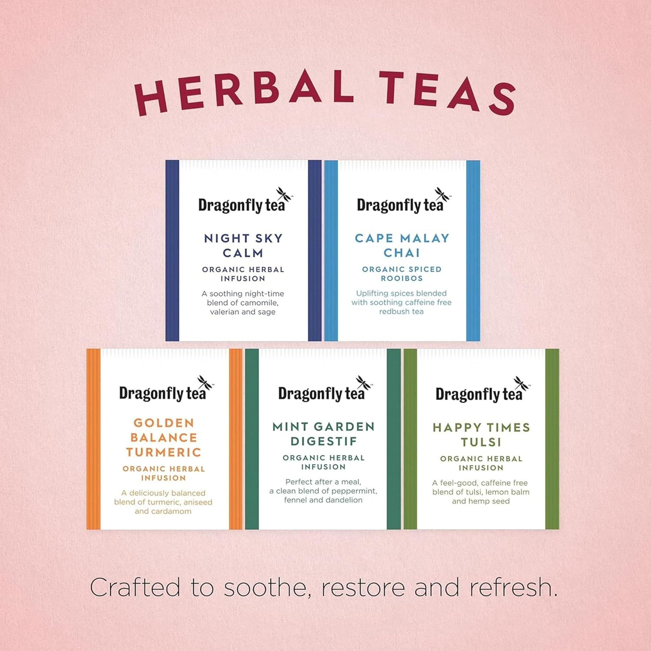 Dragonfly Tea Organic Herbal Tea Gift Collection - 30 Tea Bags, Plastic-Free & Compostable Packaging 9