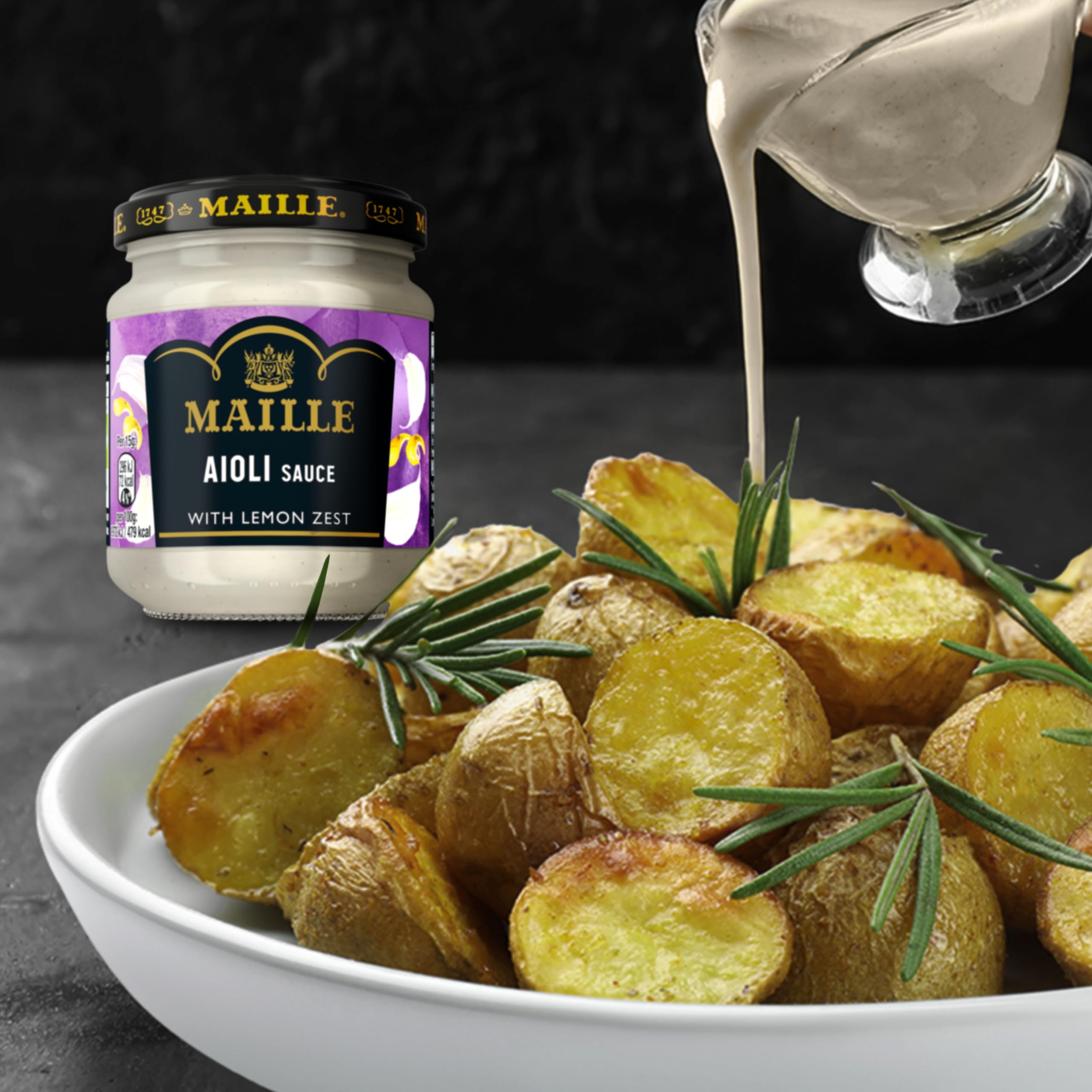 Maille Aioli Sauce with Garlic, Lemon Zest & Black Pepper - Dipping & Cooking Sauce