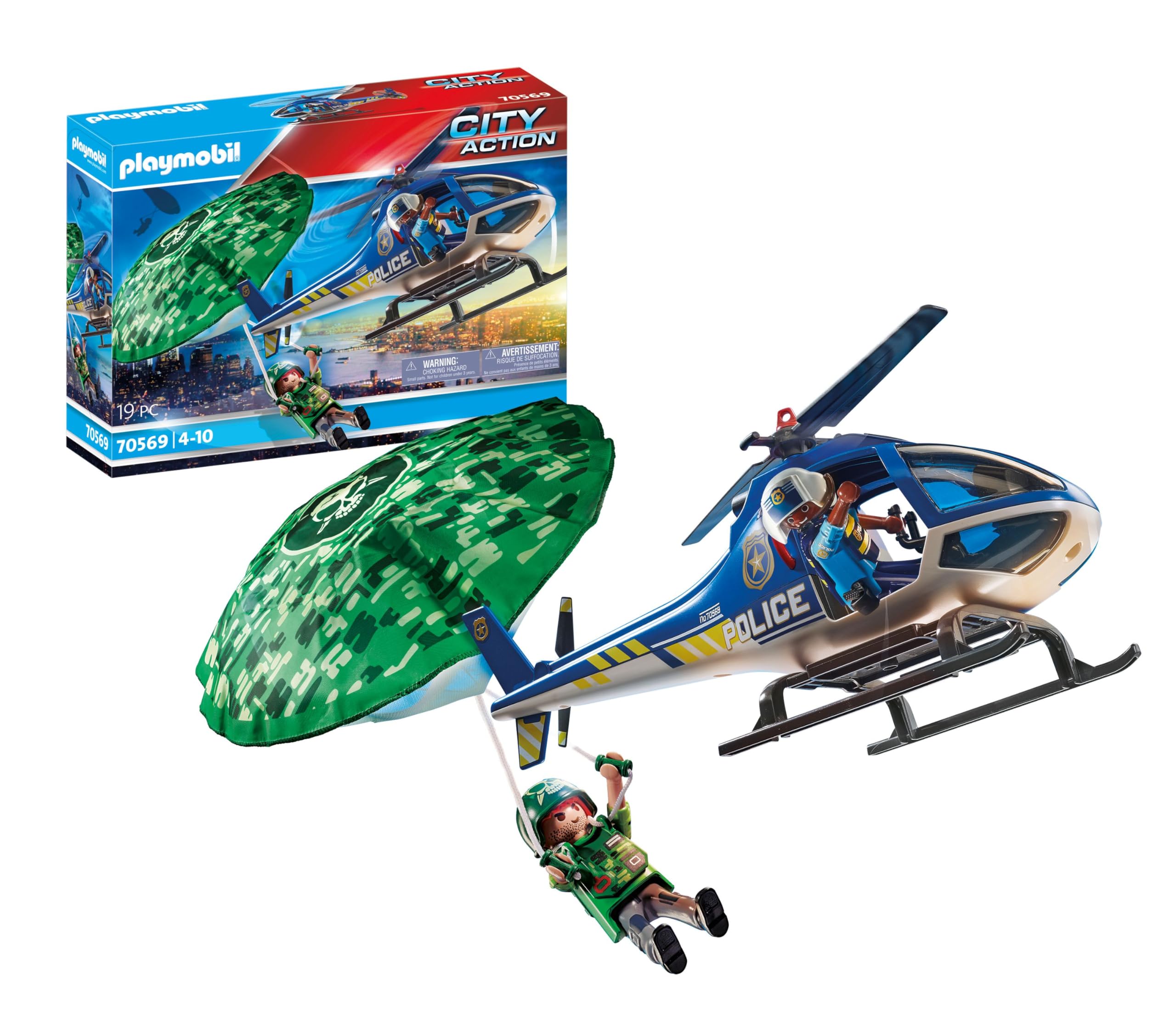 PLAYMOBIL City Action Police Parachute Search Playset - Helicopter Chase with Figures & Parachute for Ages 4-10 7