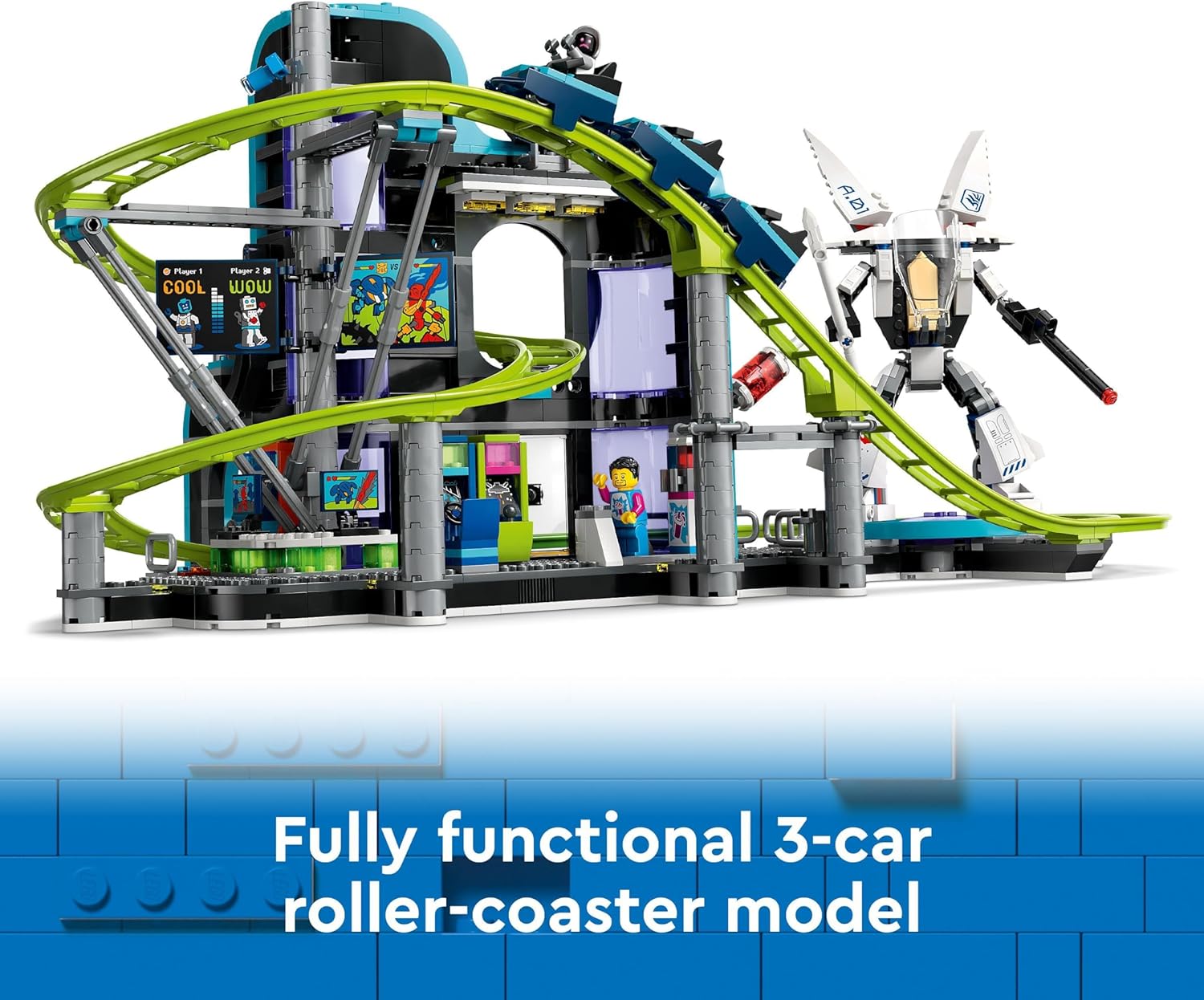 LEGO City Robot World Roller-Coaster Park Set 60421 - Building Toy with Mech, Arcade & Minifigures 5