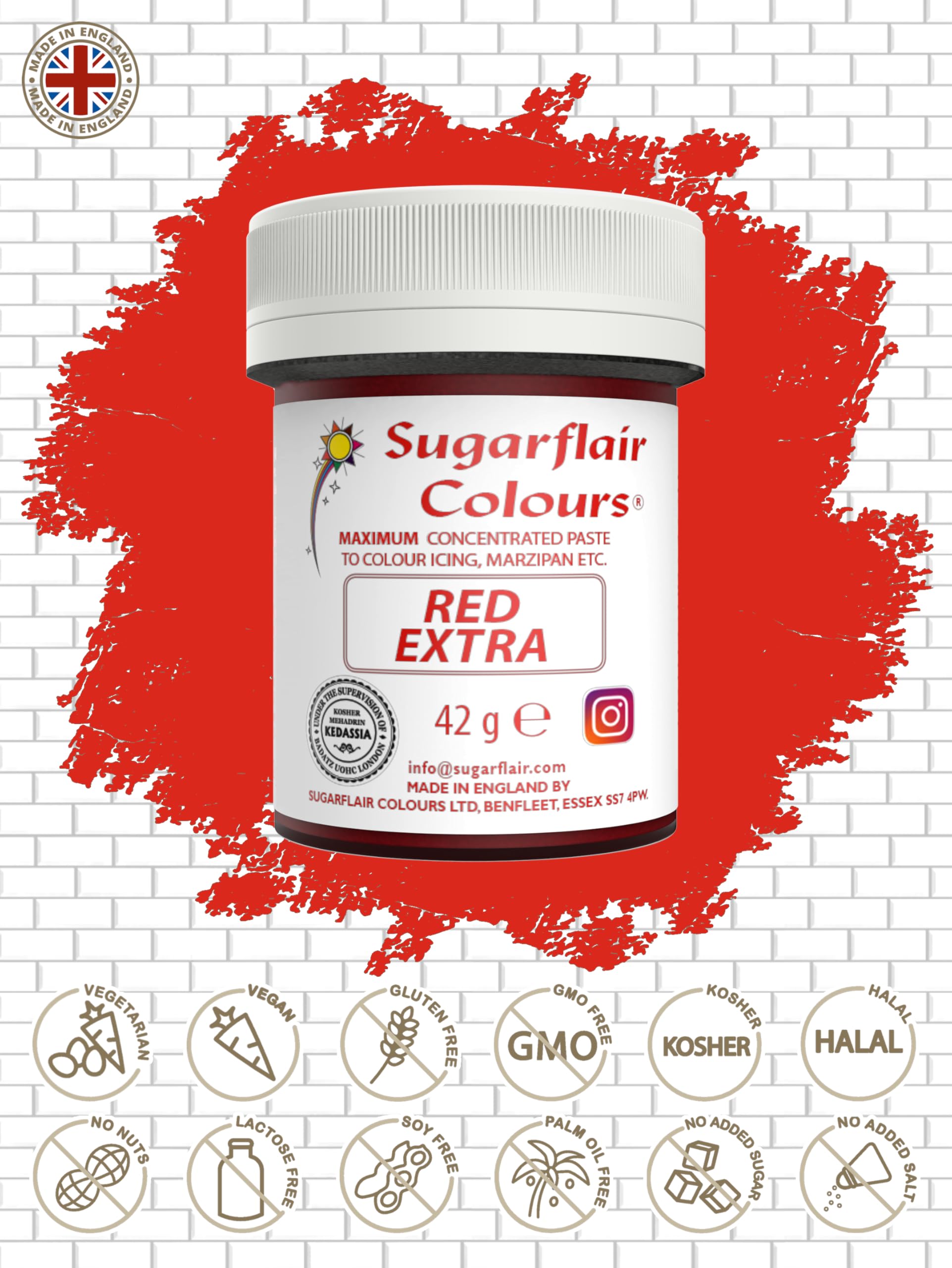 Sugarflair Red Extra Maximum Concentrated Food Colouring Paste 42g 10