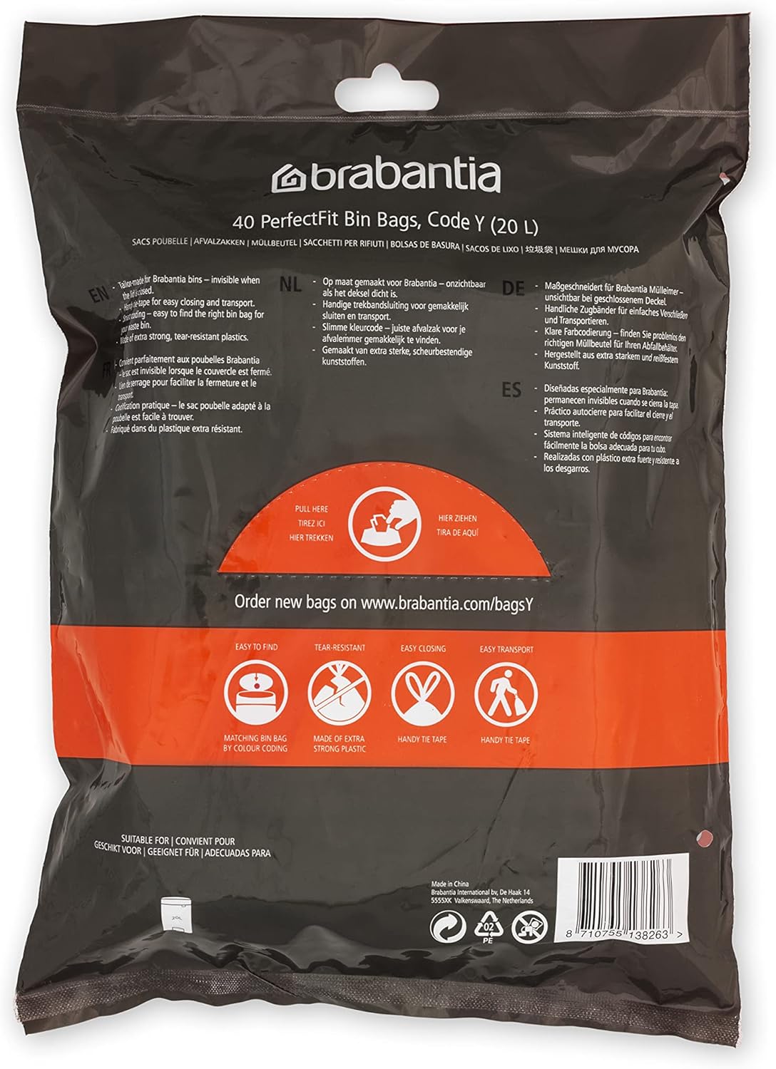 Brabantia PerfectFit Bin Liners Size Y/20 Litre - Thick Tear-Resistant Trash Bags with Tie-Tape 6