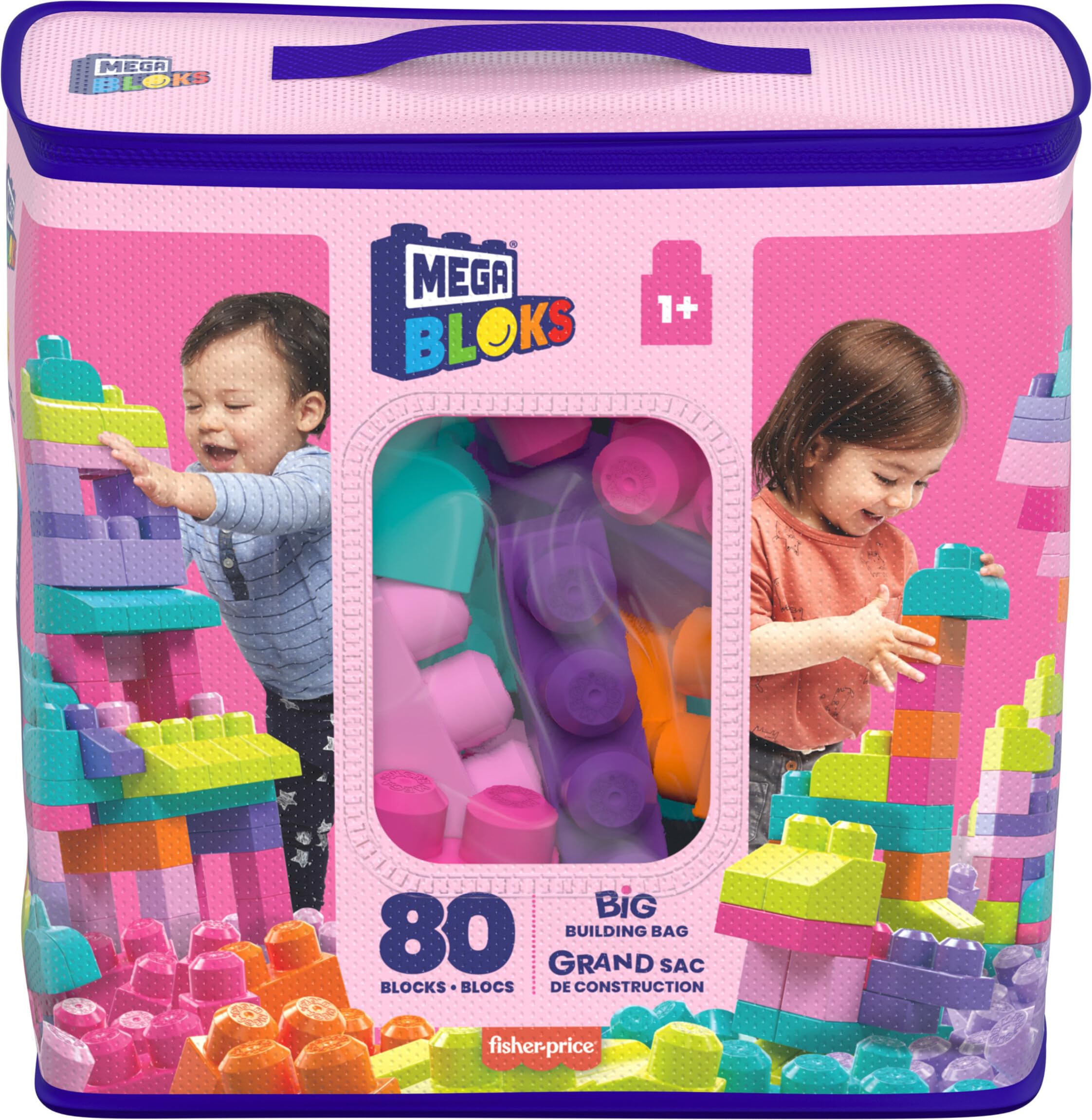 Mega Bloks First Builders Big Building Bag - 80-Piece Pink Building Set for Toddlers 13