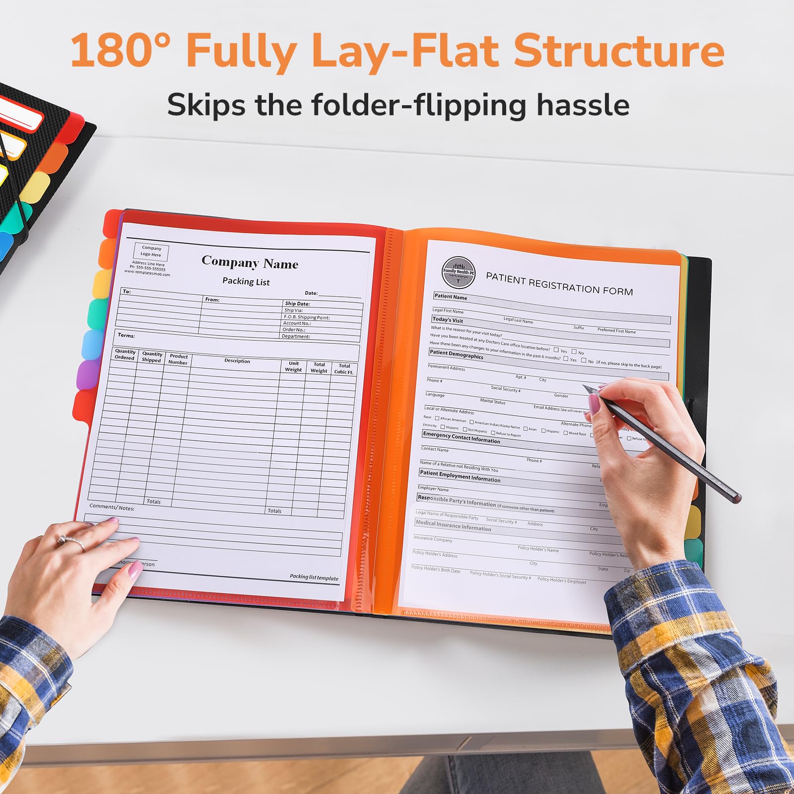 Euvqunn 12-Pocket Expanding File Folder - 180° Lay-Flat Organization | A4 Size | PP Material