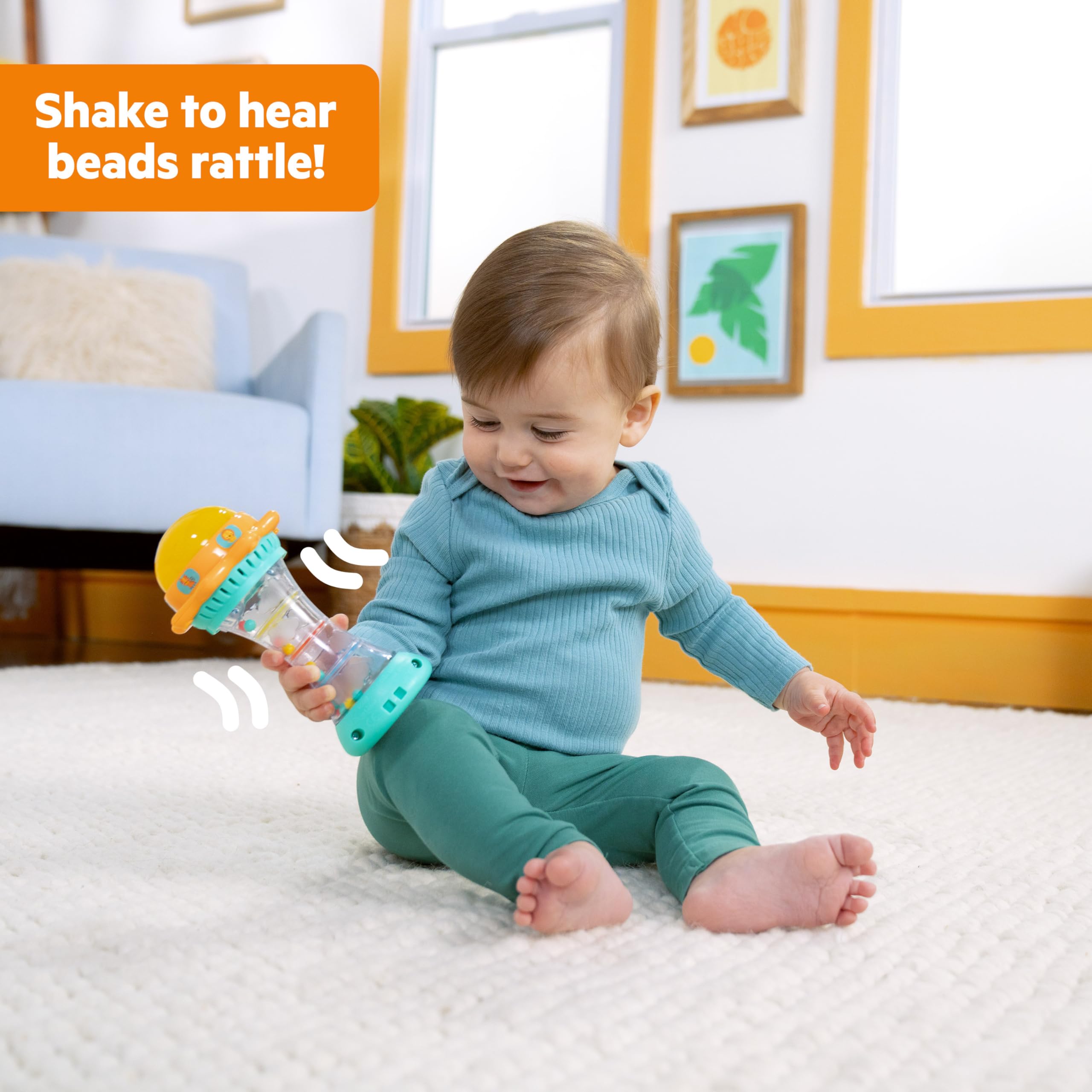 Bright Starts Just for Sun Flashlight Toy - Lights, Animal Sounds & Rattle Beads for Babies 6M+ 13