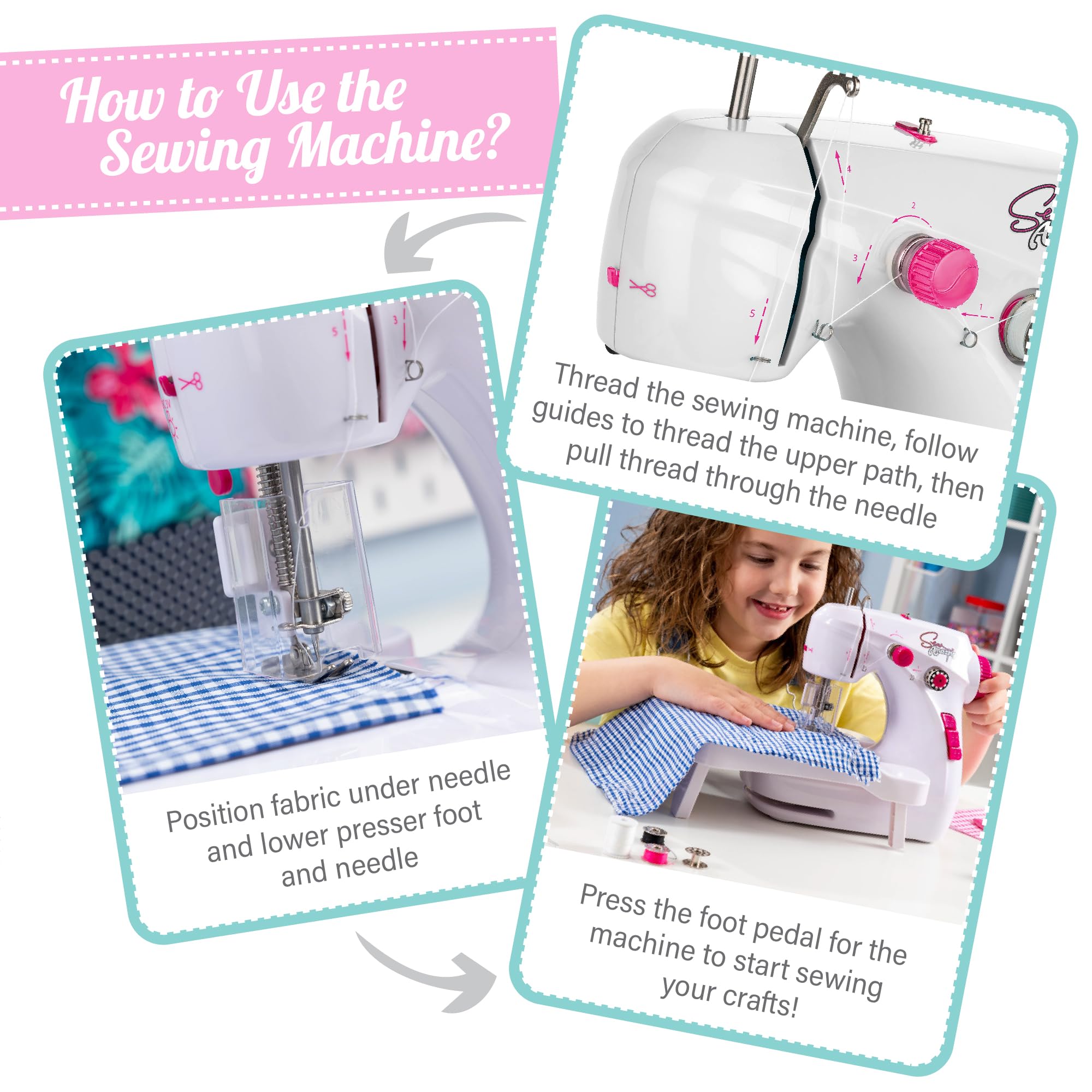 Sew Amazing Workshop - Kids Beginner Sewing Machine with Extendable Table & Accessories 5