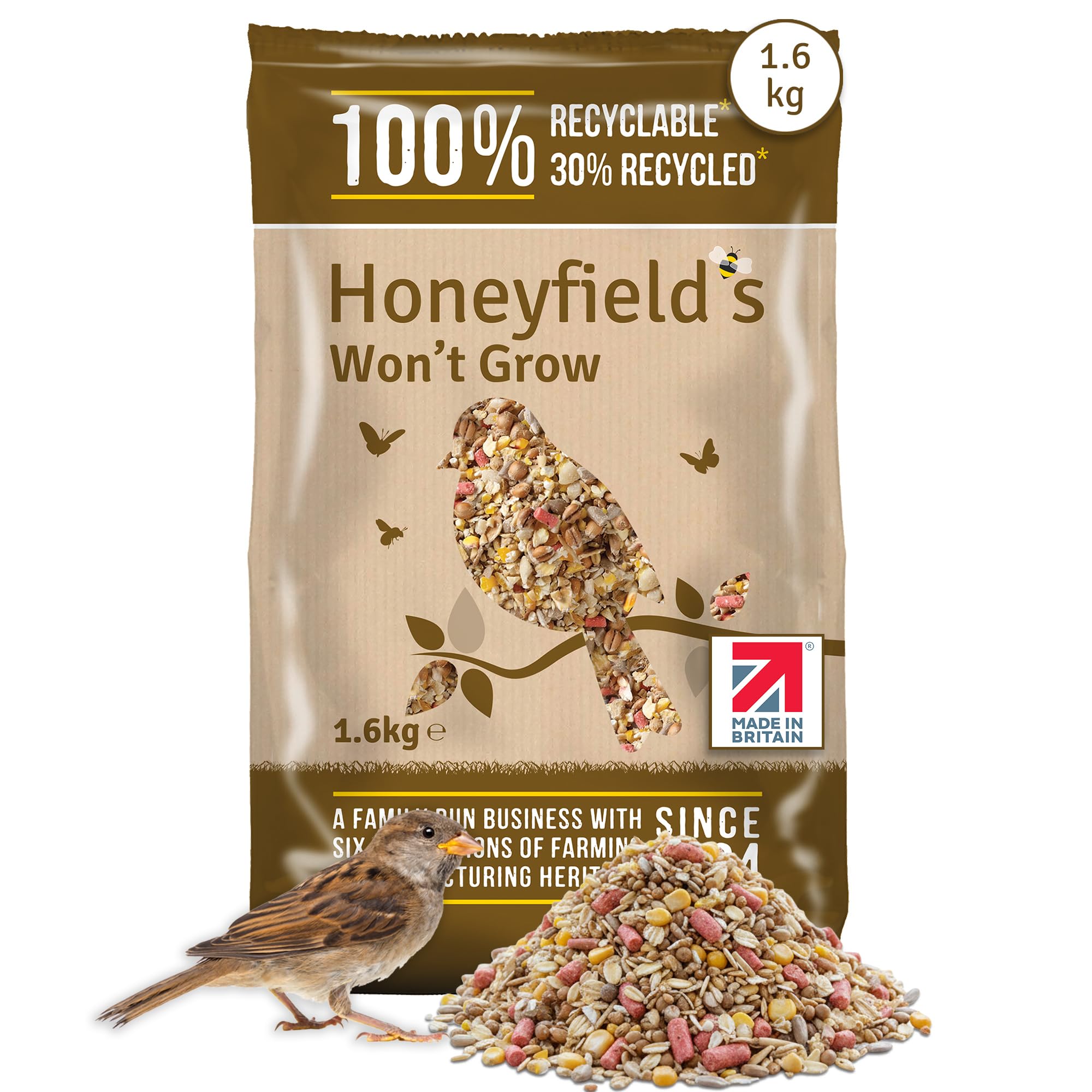 Honeyfield's No Grow Bird Food for Wild Birds - 1.6 kg Resealable Bag | High Energy Seeds 1