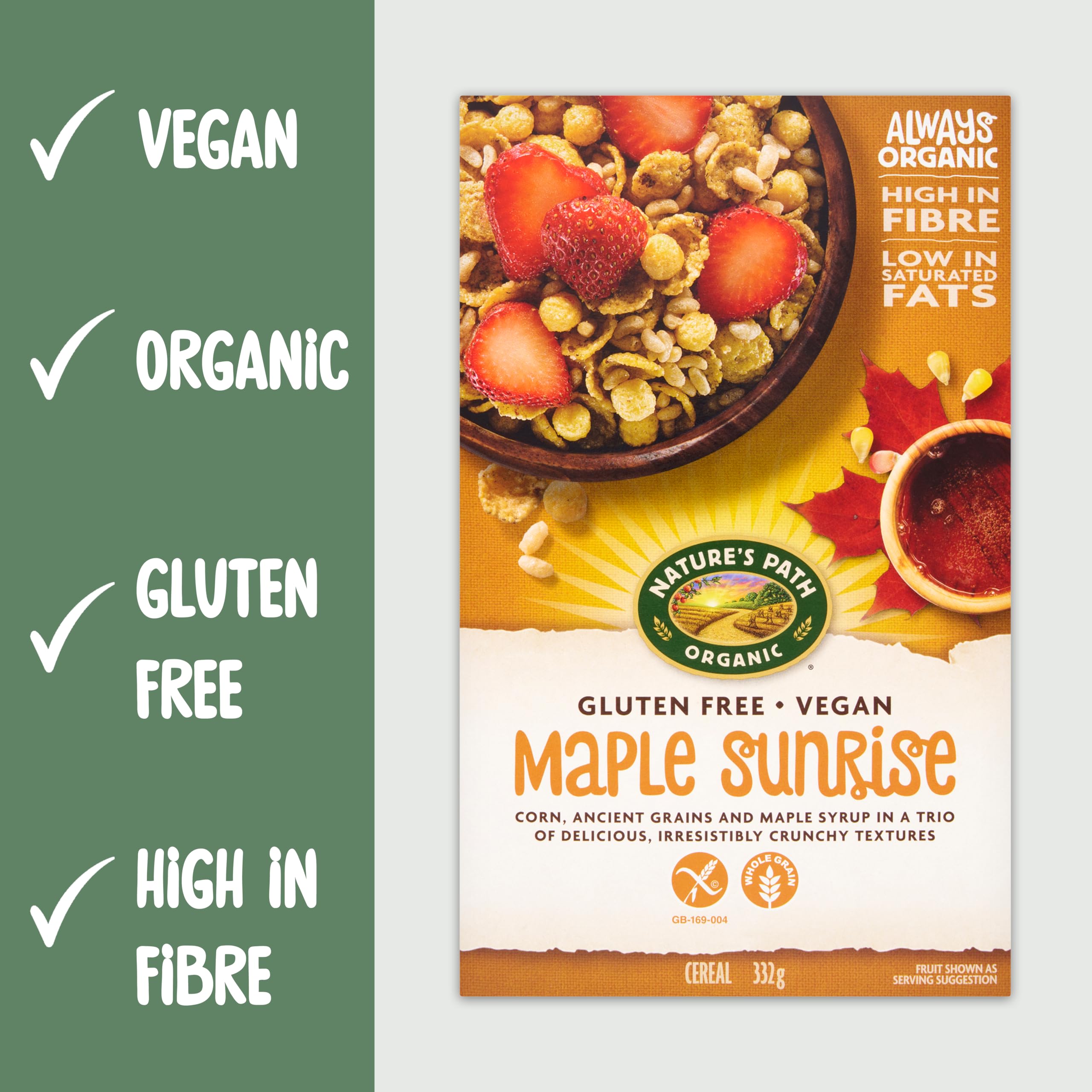 Nature's Path Organic Maple Sunrise Gluten Free Cereal - High Fibre Vegan Breakfast Cereal, Pack of 4 x 332g 4