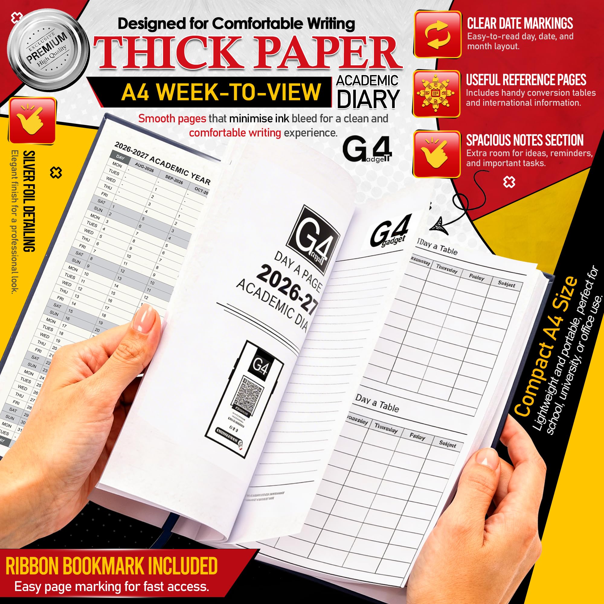 G4GADGET 2026-2027 Academic Diary - A4 Week To View Black Hardback