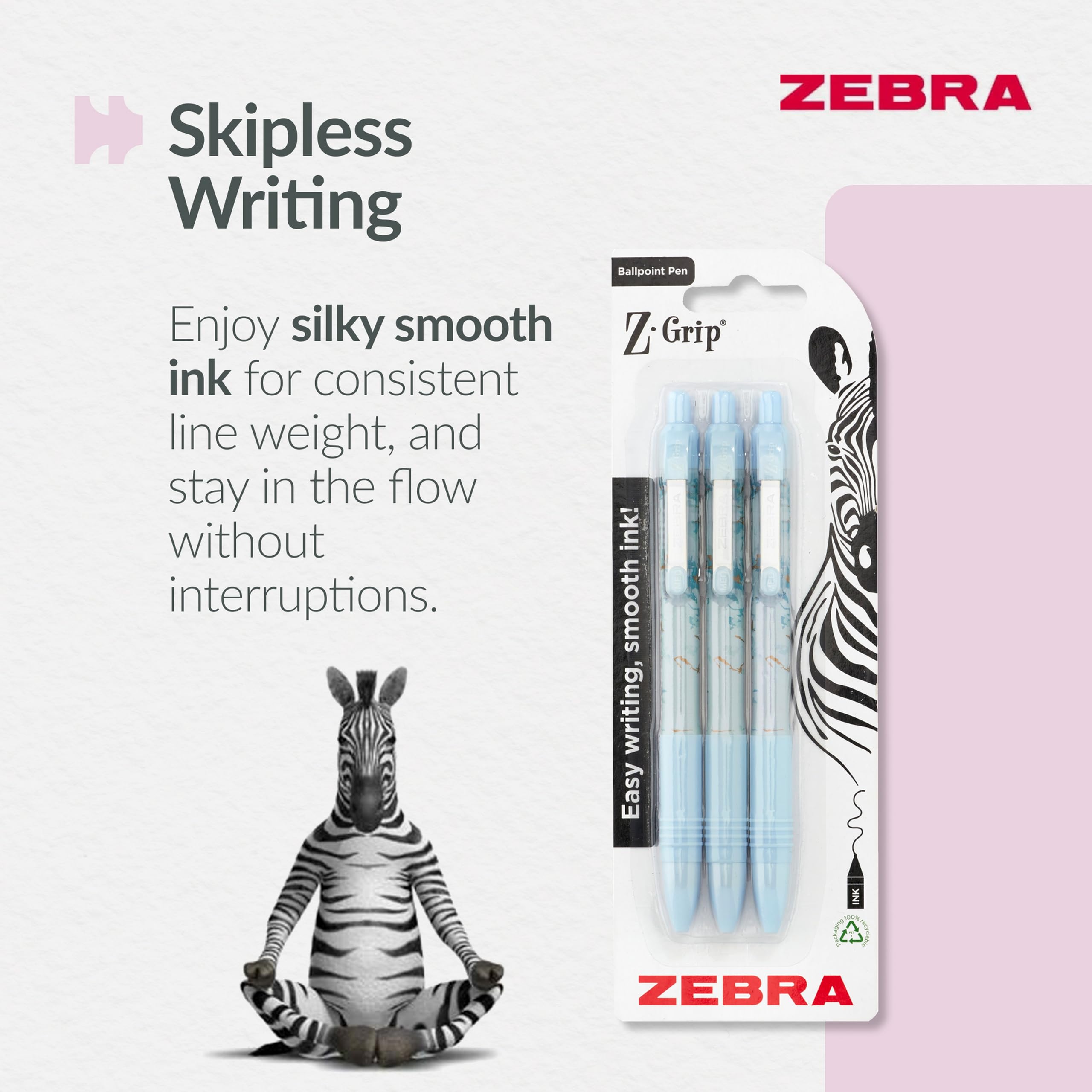 Zebra Pen Z-Grip Smooth Glam Retractable Ballpoint Pens - Black Ink, 1.0mm Medium Point, 3 Pack 2