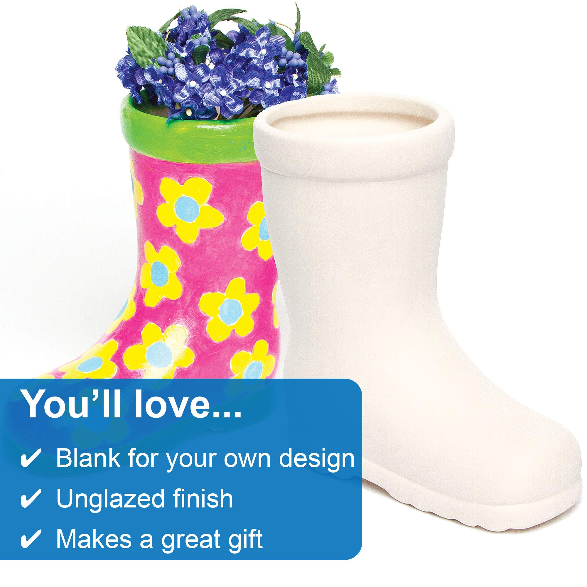 Baker Ross AG273 Wellington Boot Ceramic Flowerpots (Pack of 2) - Kids Paintable Craft Kit 8