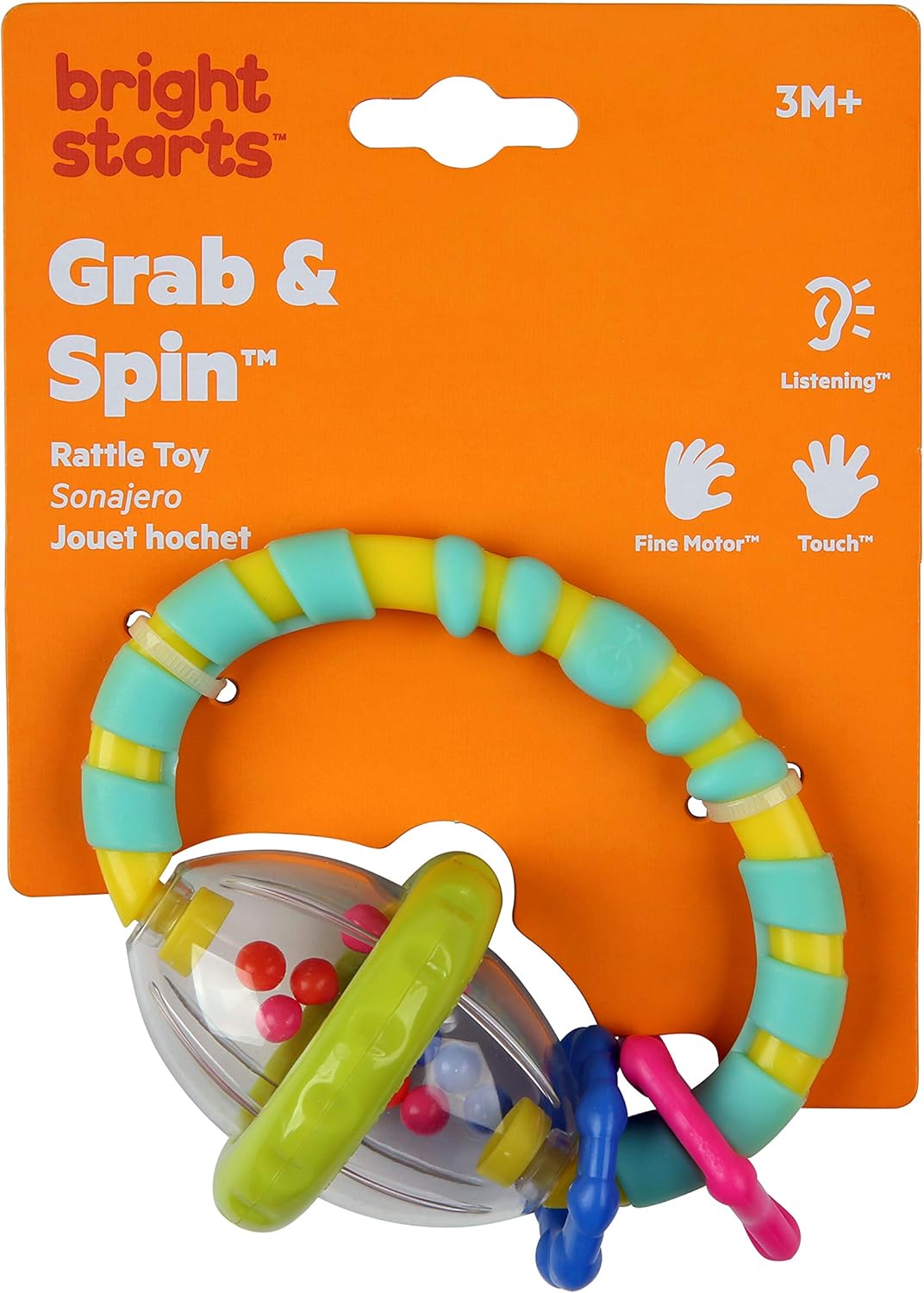 Bright Starts Grab & Spin Rattle and Teether Toy - 3 Months+ 6