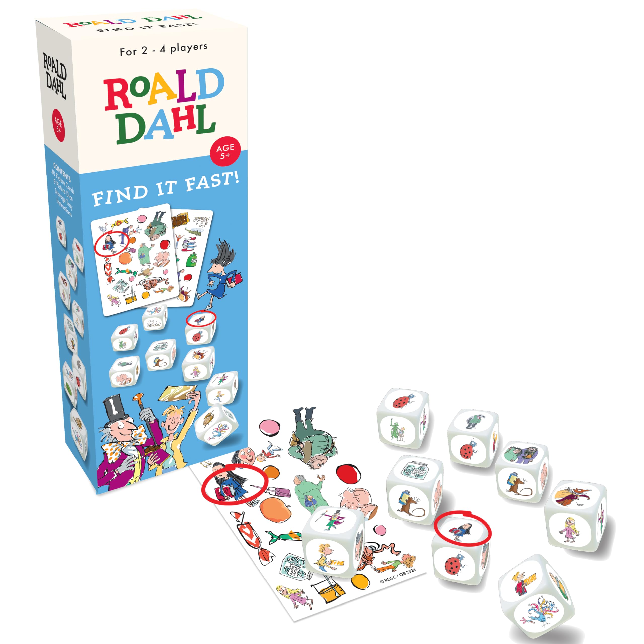 Roald Dahl Find It Fast Card Game, Ages 5+, 2-4 Players, Family Dice Game, 1