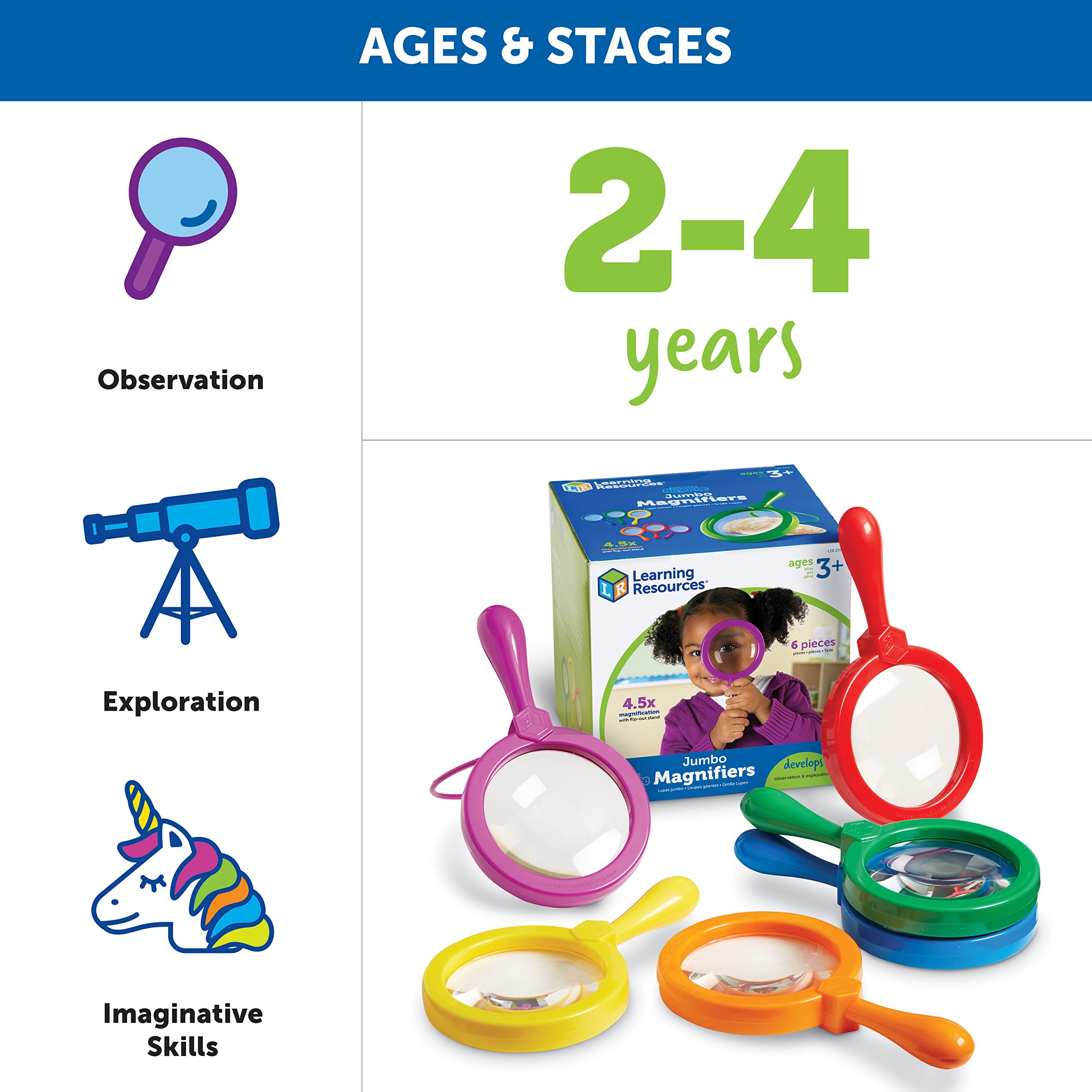 Learning Resources Jumbo Magnifiers - 4.5x Magnification, Set of 6 | Ages 3-7 5