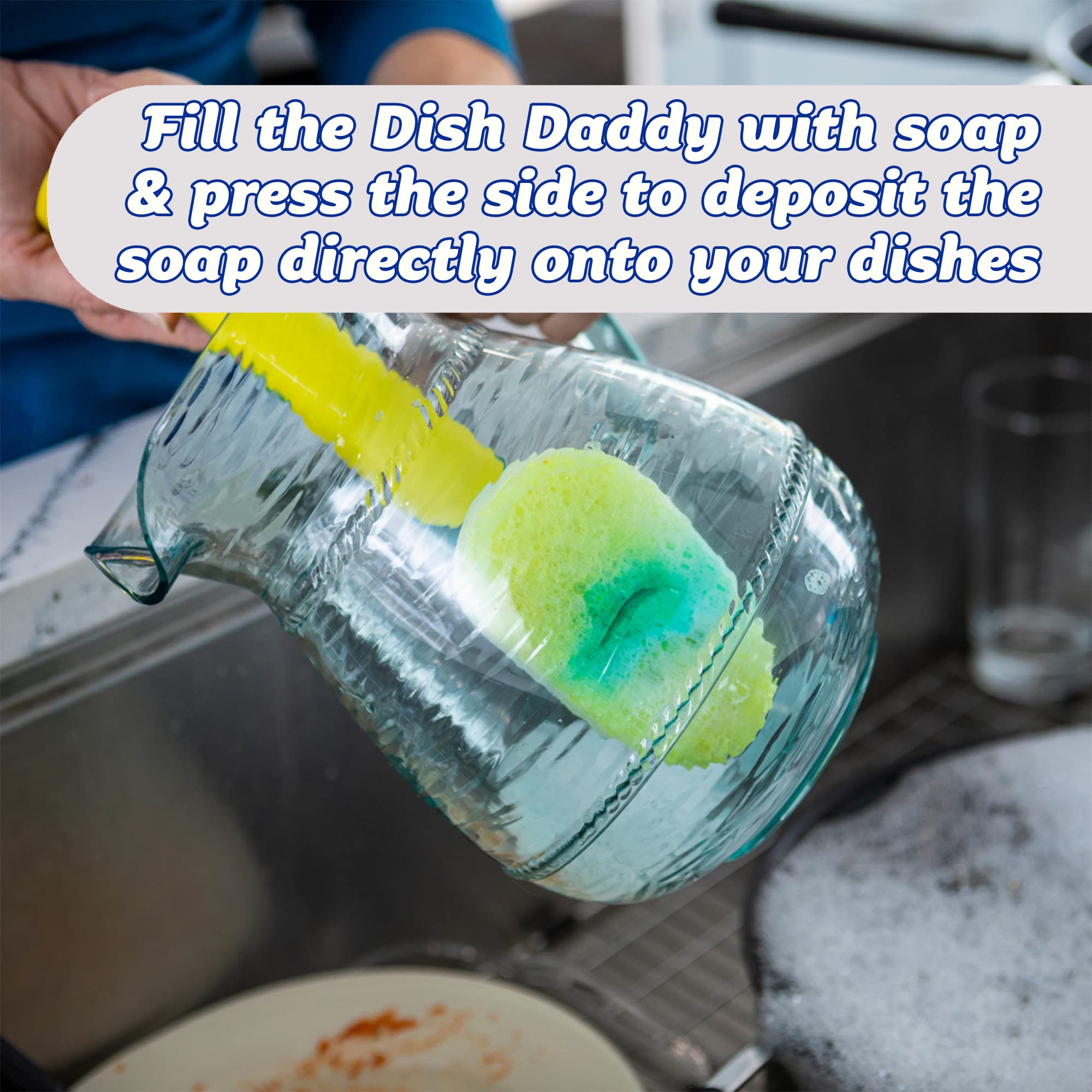 Scrub Daddy Dish Wand Scrubber with Handle | Soap Dispensing | Texture Changing Sponge | Yellow 2