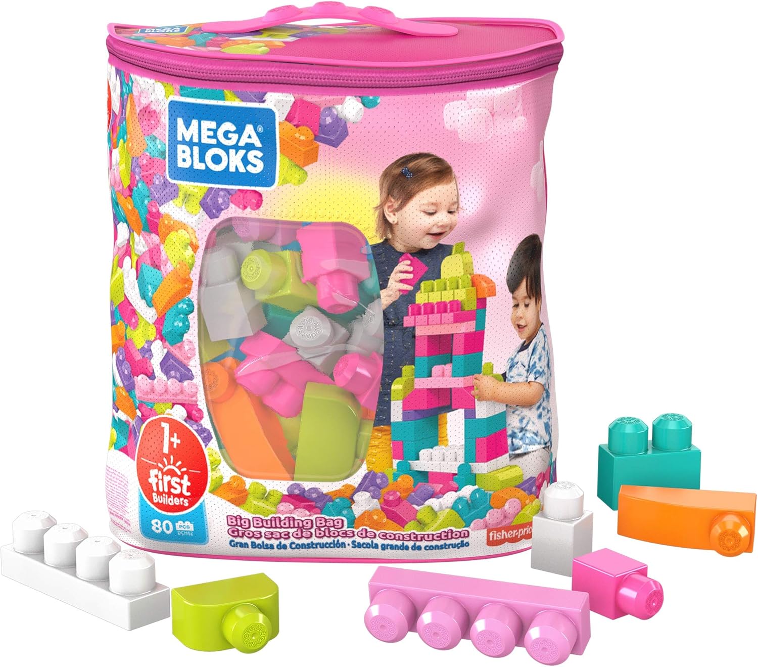 Mega Bloks First Builders Big Building Bag - 80-Piece Pink Building Set for Toddlers