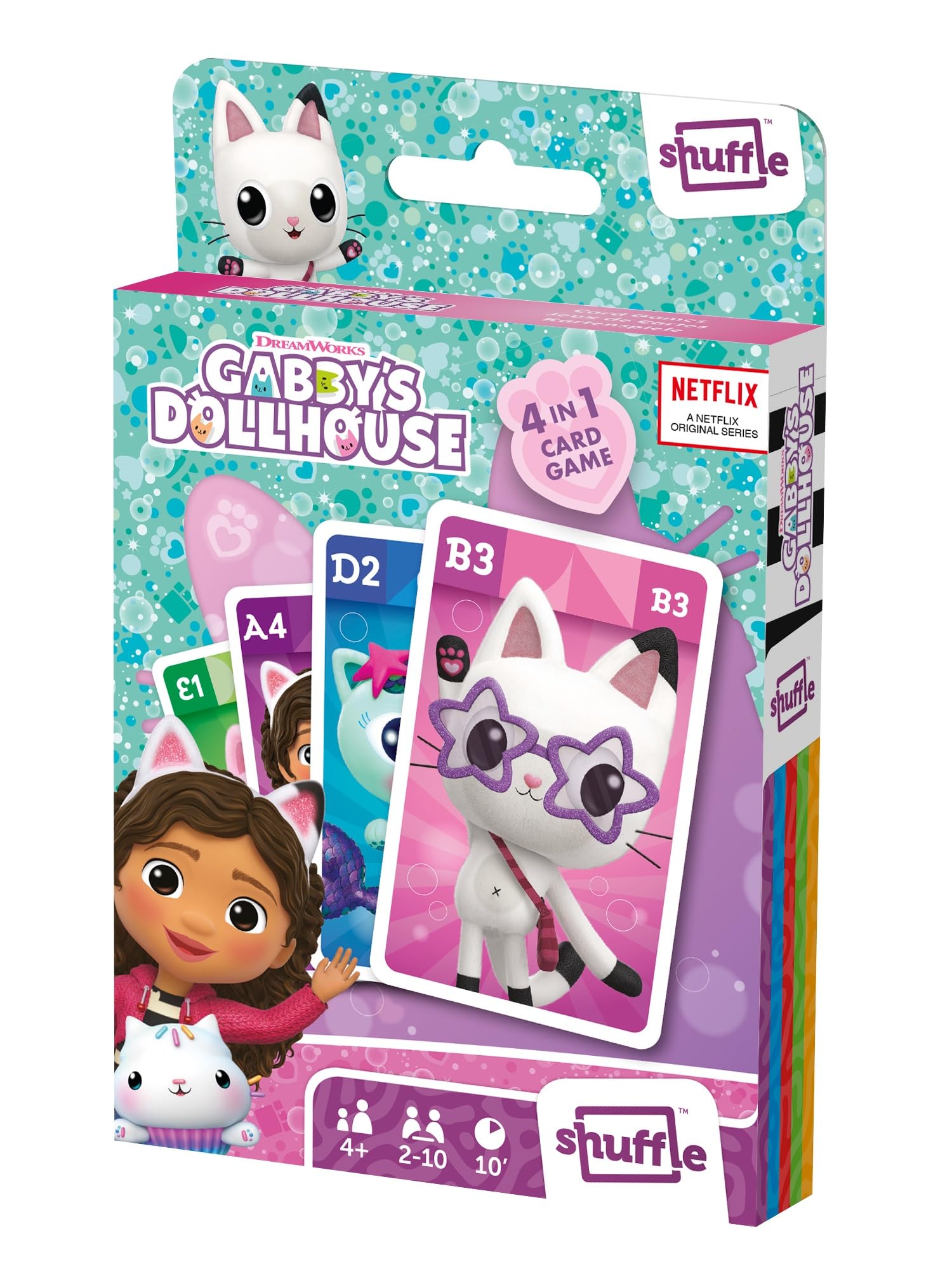 Shuffle Gabby's Dollhouse 4 in 1 Card Games for Kids | Ages 4+ | 2-4 Players
