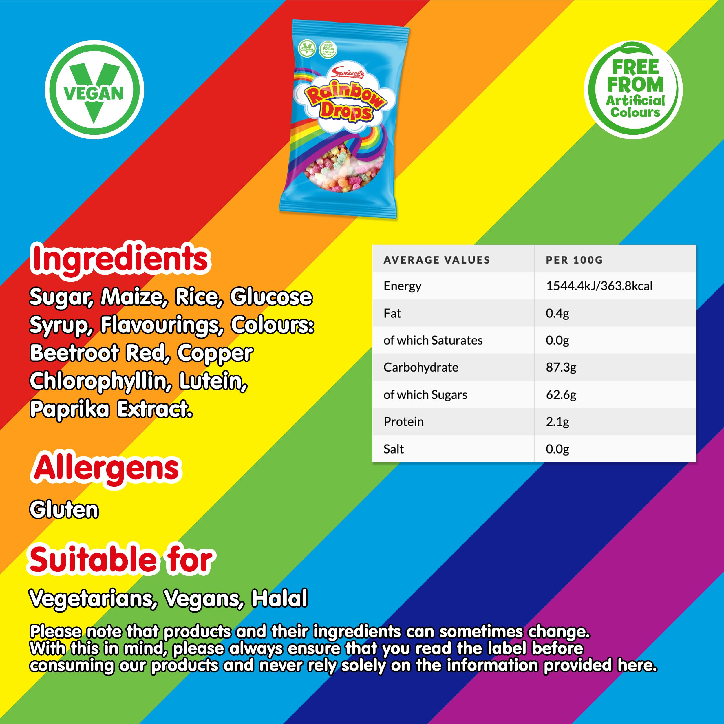 Swizzels Giant Rainbow Drops Multipack - 24 Bags of Vegan-Friendly, Artificial Colour-Free Sweet Snacks