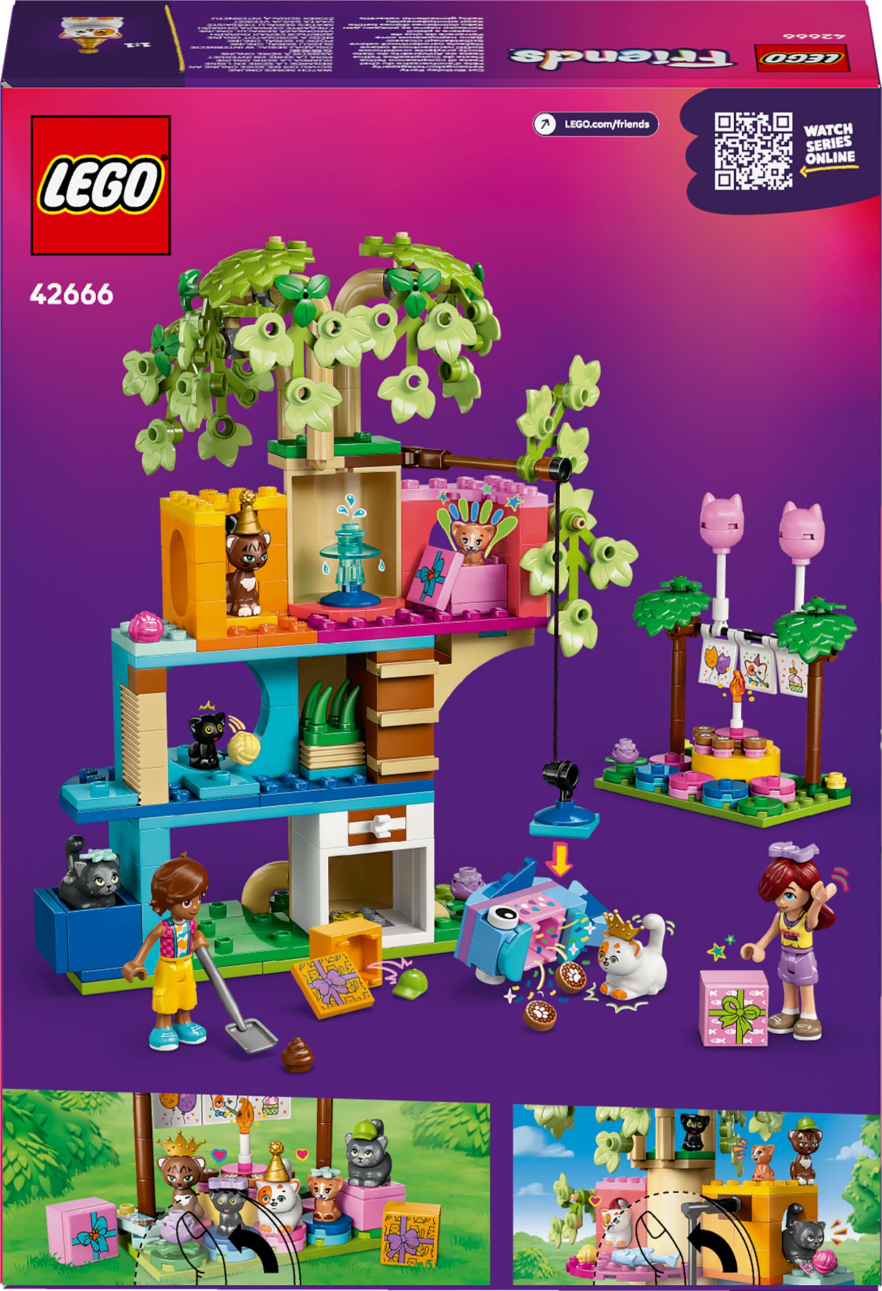 LEGO Friends Cat Birthday Party & Tree House Toy - 2 Mini Dolls, 5 Cat Figures, 321 Pieces 4