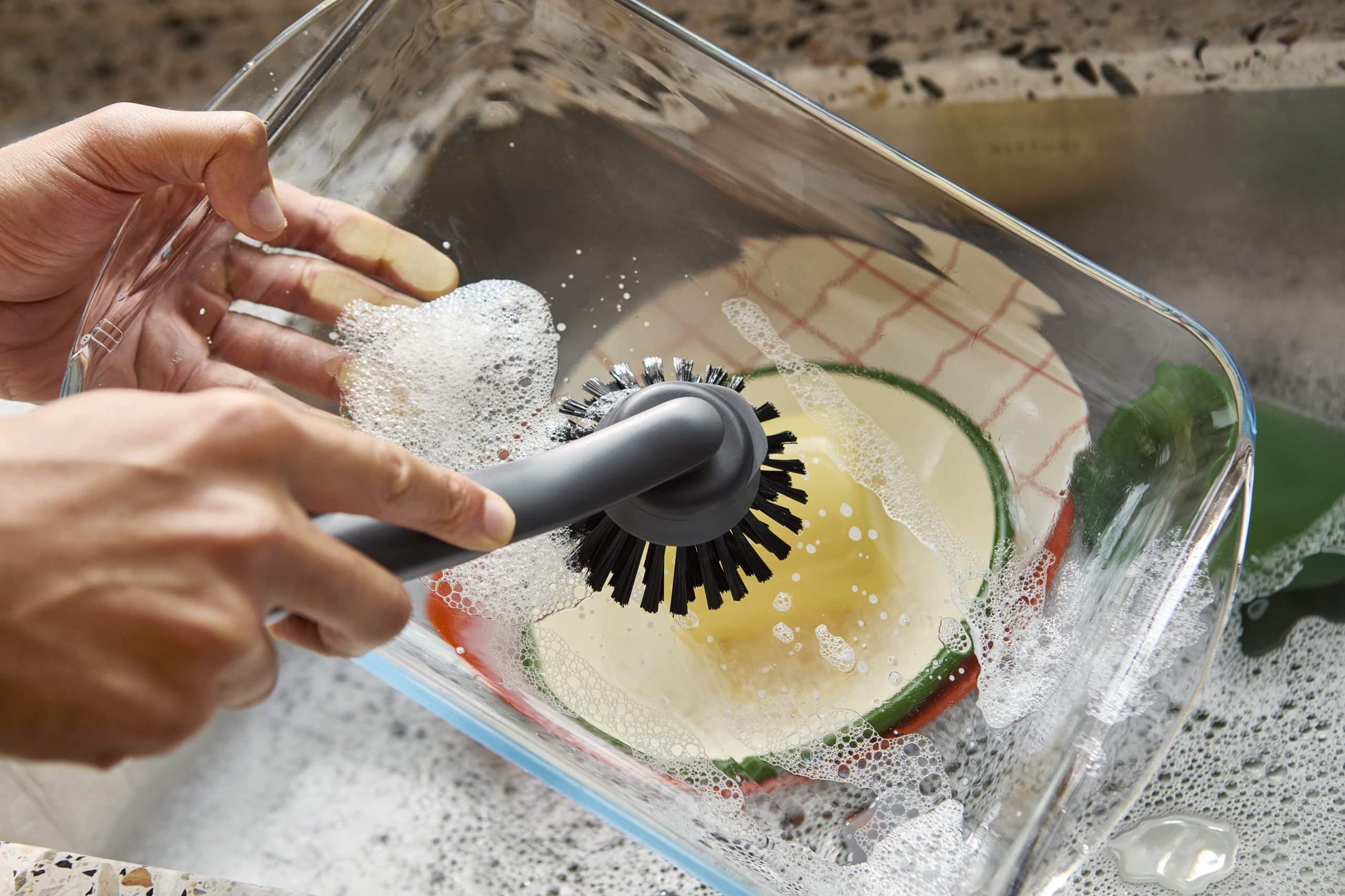 Joseph Joseph SinkTech Dish Brush with Replacement Head - Durable Bristles, Integrated Pan Scraper | Graphite 3