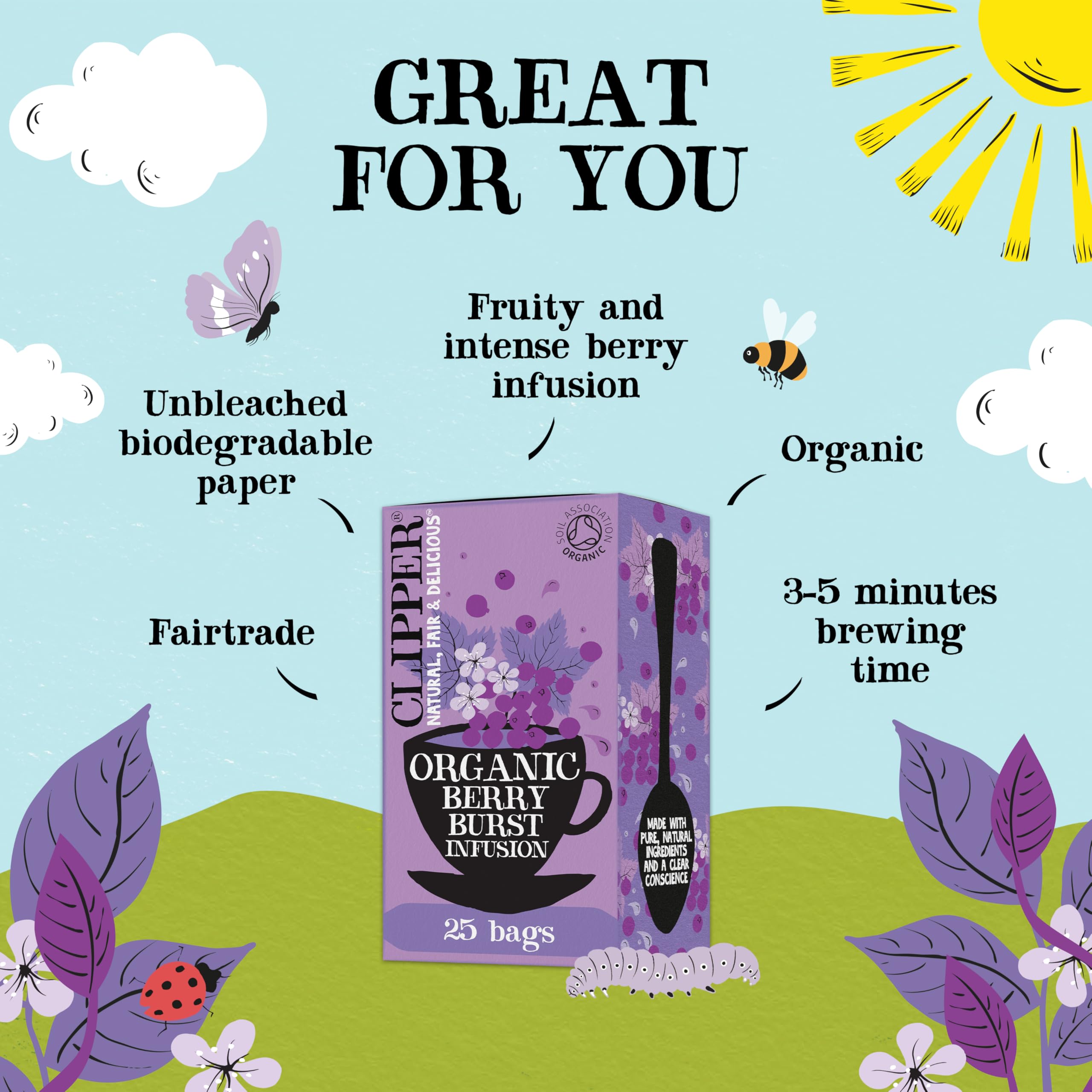 Clipper - Bio-Früchteteebeutel „Berry Burst“ | 150 umhüllte Beutel (6 x 25) | Koffeinfreier Kräutertee 7