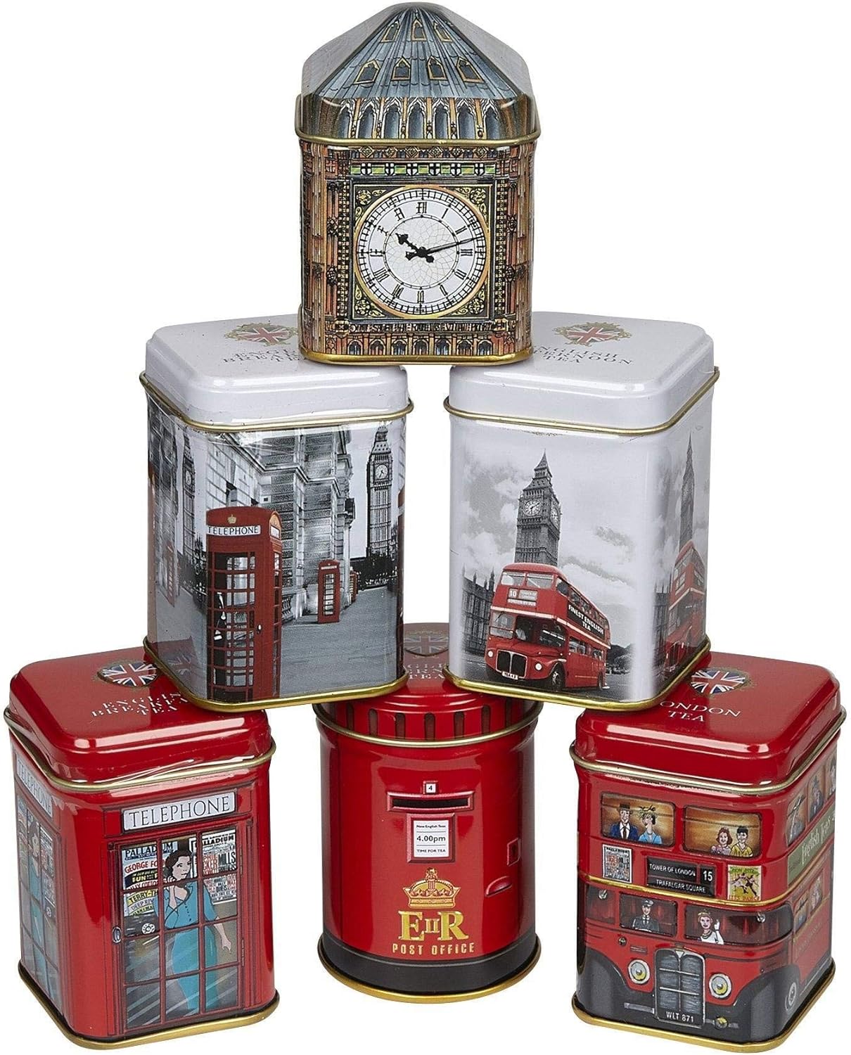 New English Teas London Sights Mini Tea Tin Gift Set - 6 Selection Loose-Leaf Black Tea Collection