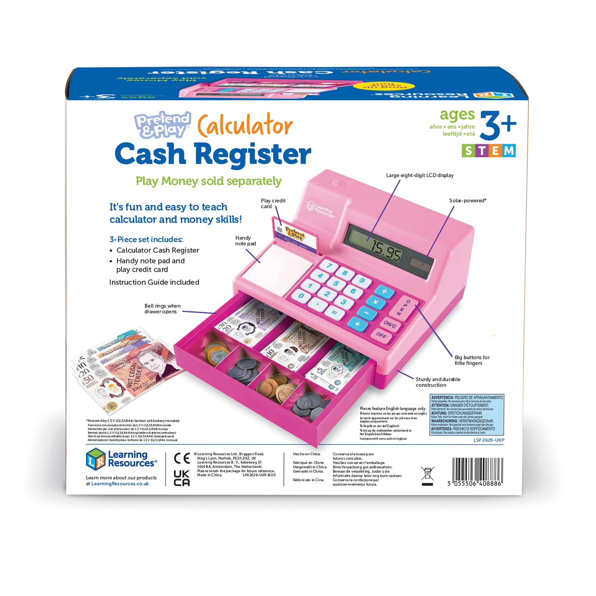 Learning Resources Pretend & Play Calculator Cash Register - Educational Playset for Kids, Ages 3-7 8