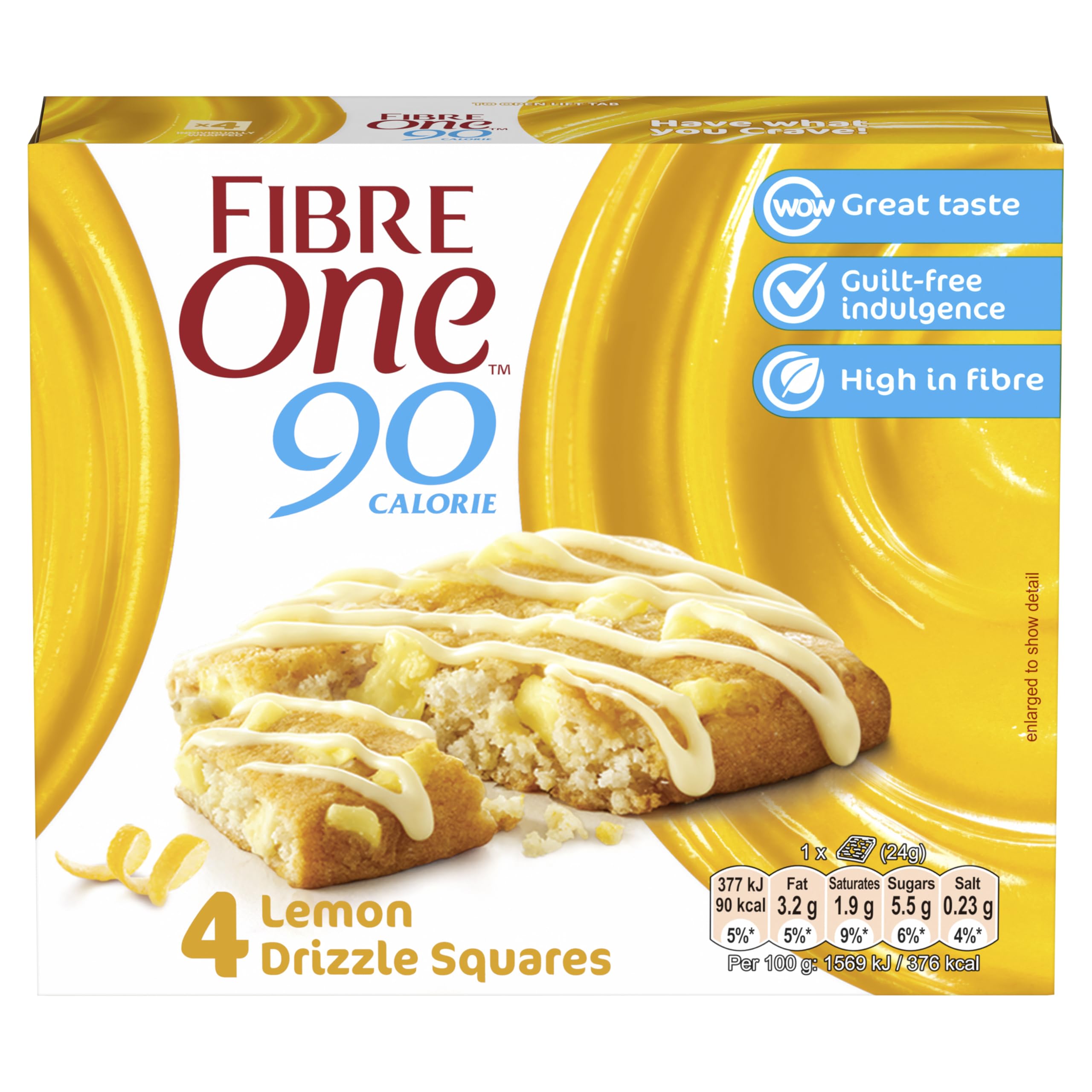 Fiber One 90 Calorie Lemon Drizzle Squares, High Fibre Snack Bar with Lemon Flavour Pieces & Drizzle, 24g (Pack of 7) 3