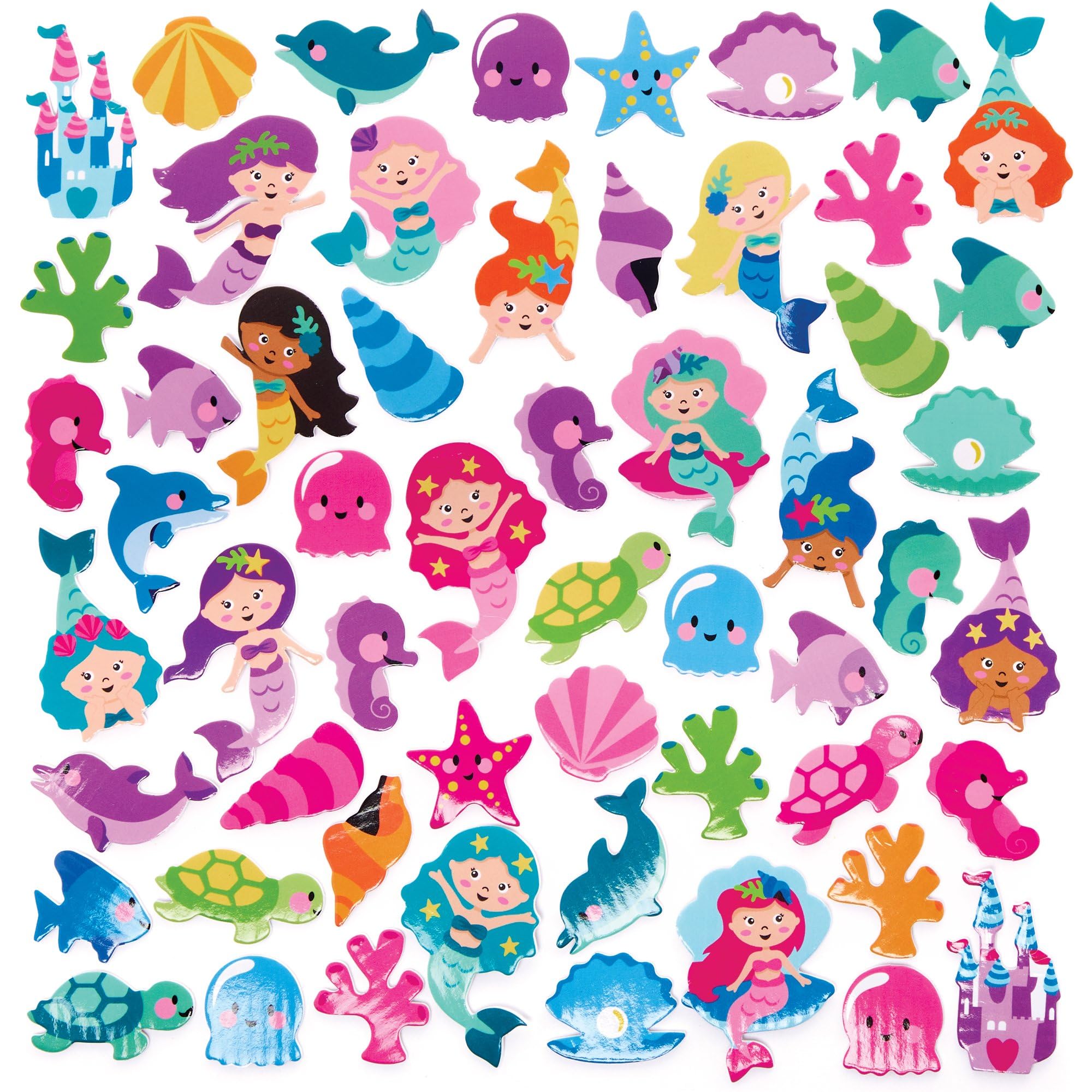 Baker Ross Mermaid Foam Stickers - Pack of 200 | 50 Assorted Styles | 25mm-40mm