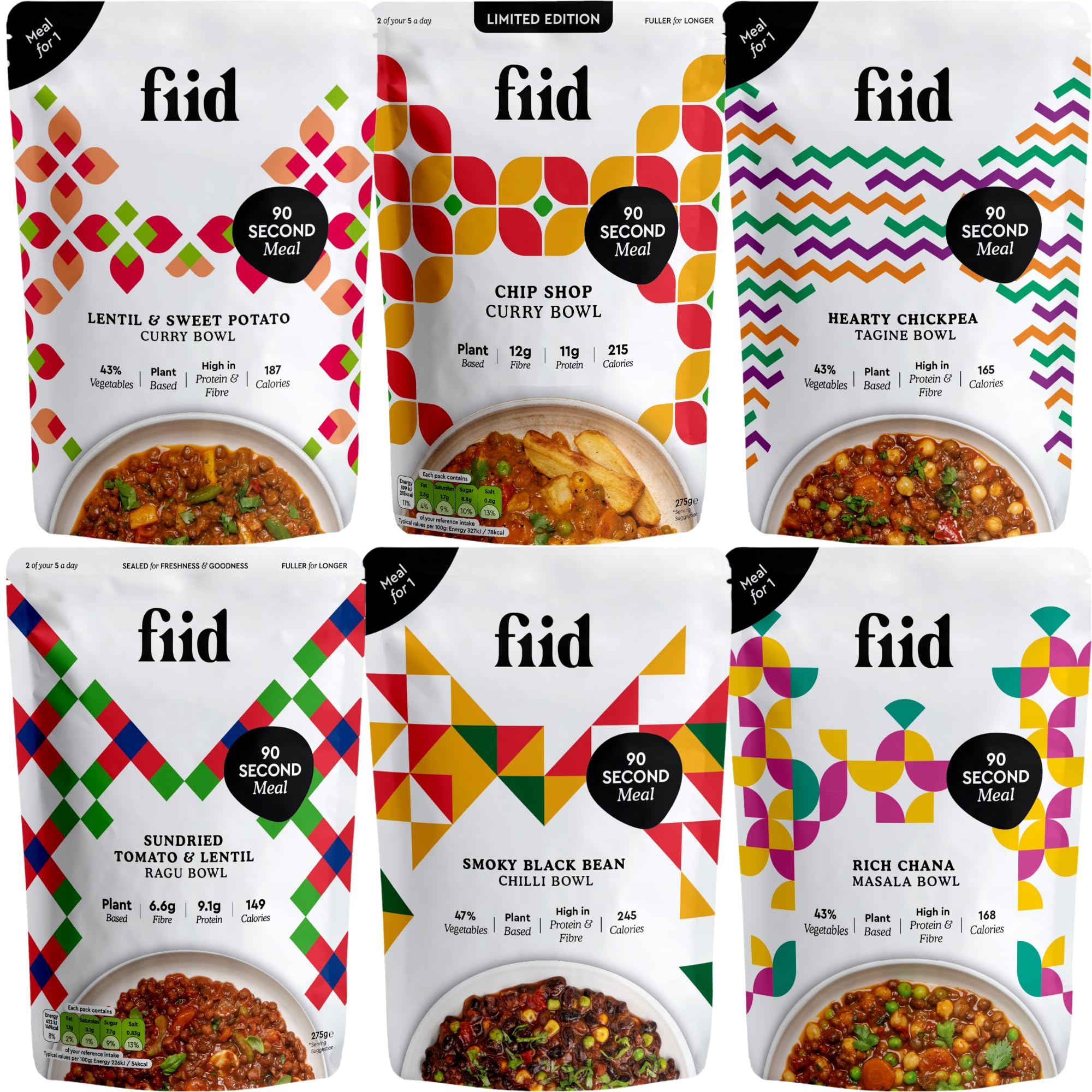 Fiid 100% Natural Vegan Microwave Ready Meals 6-Pack - 6x275g