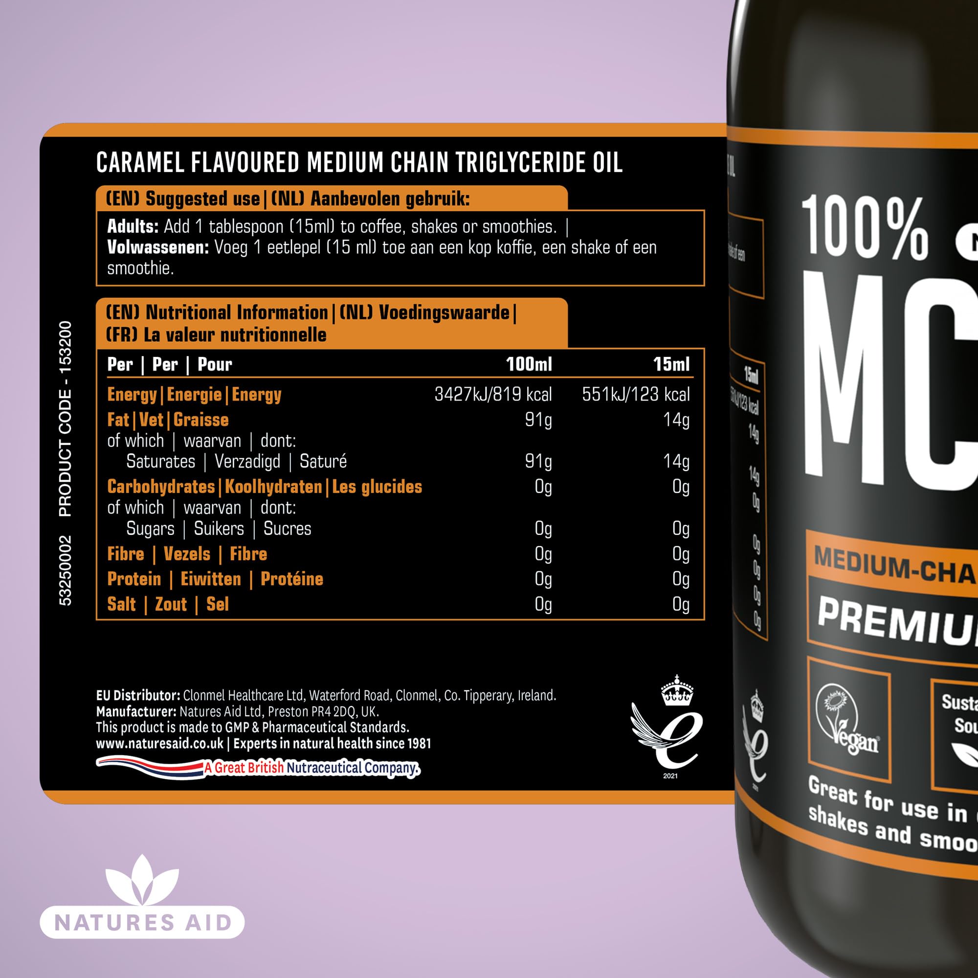 Natures Aid MCT Oil 500ml Caramel Flavour – Coconut-Derived Oil for Coffee, Shakes & Smoothies 4