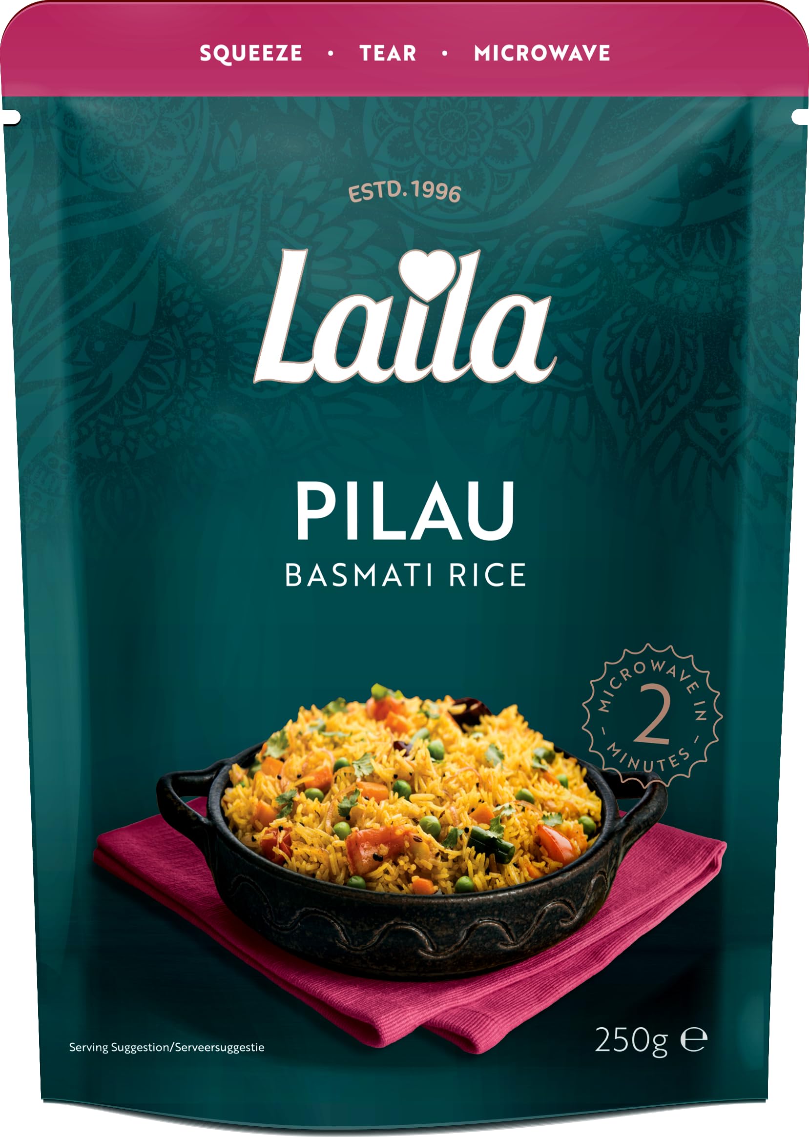 Laila Pilau Microwave Rice - Fragrant Pilau Flavour, Ready in 2 Minutes, 250g